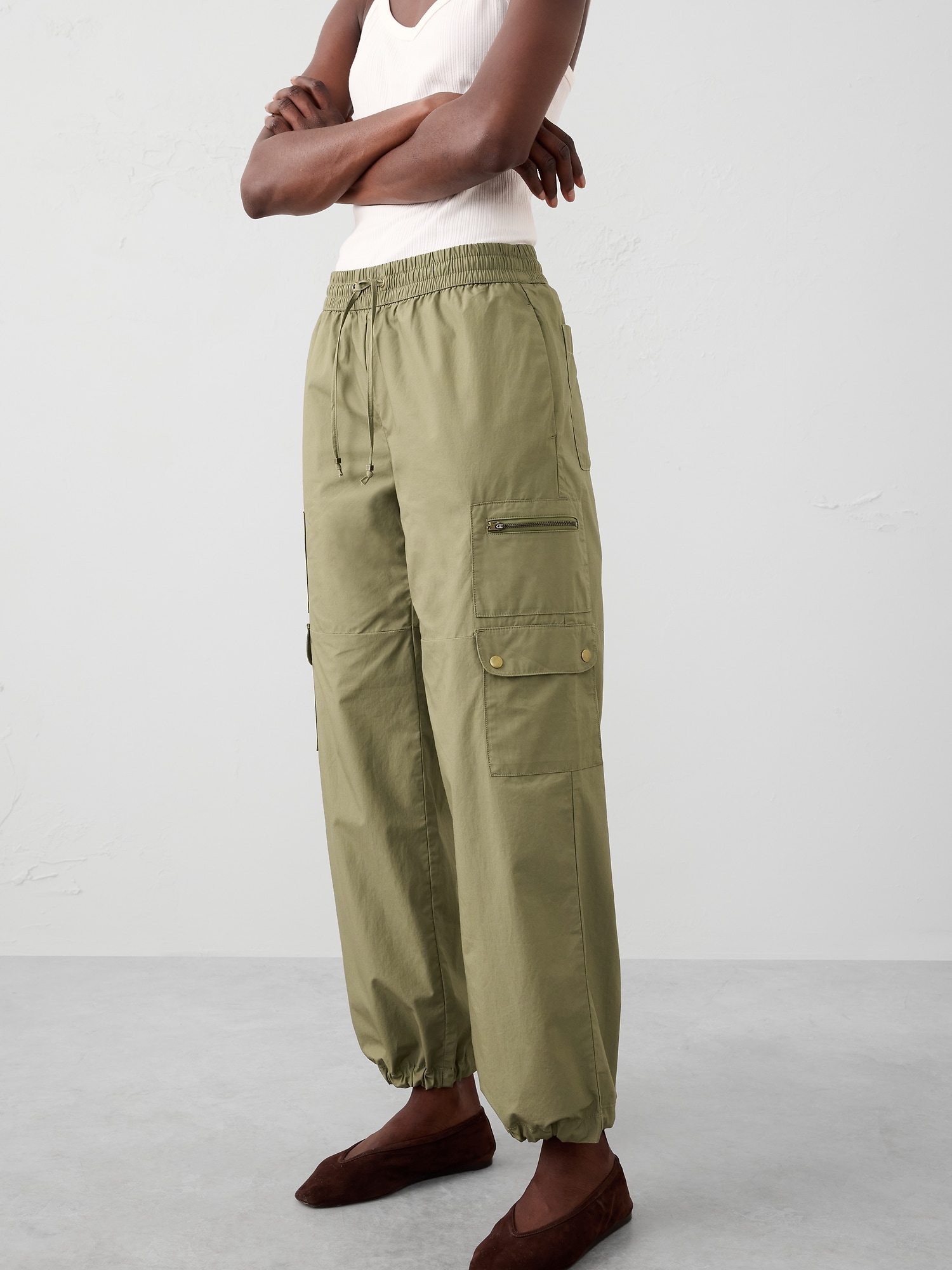 Image number 3 showing, Straight High-Rise Poplin Pull-On Pant