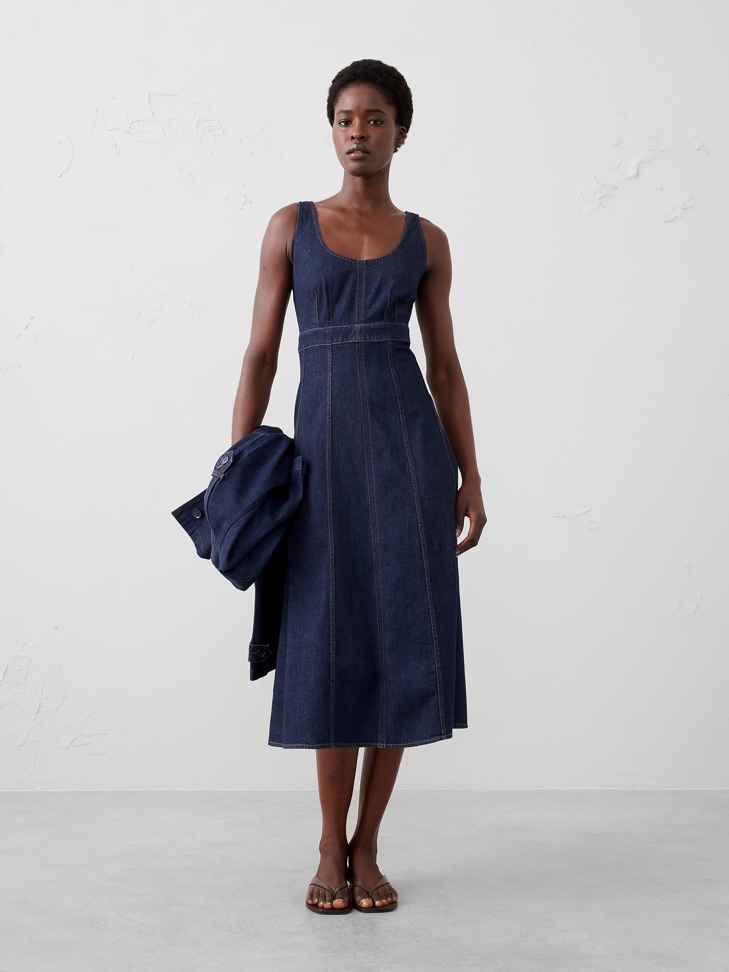 Image number 1 showing, Denim Empire-Waist Midi Dress