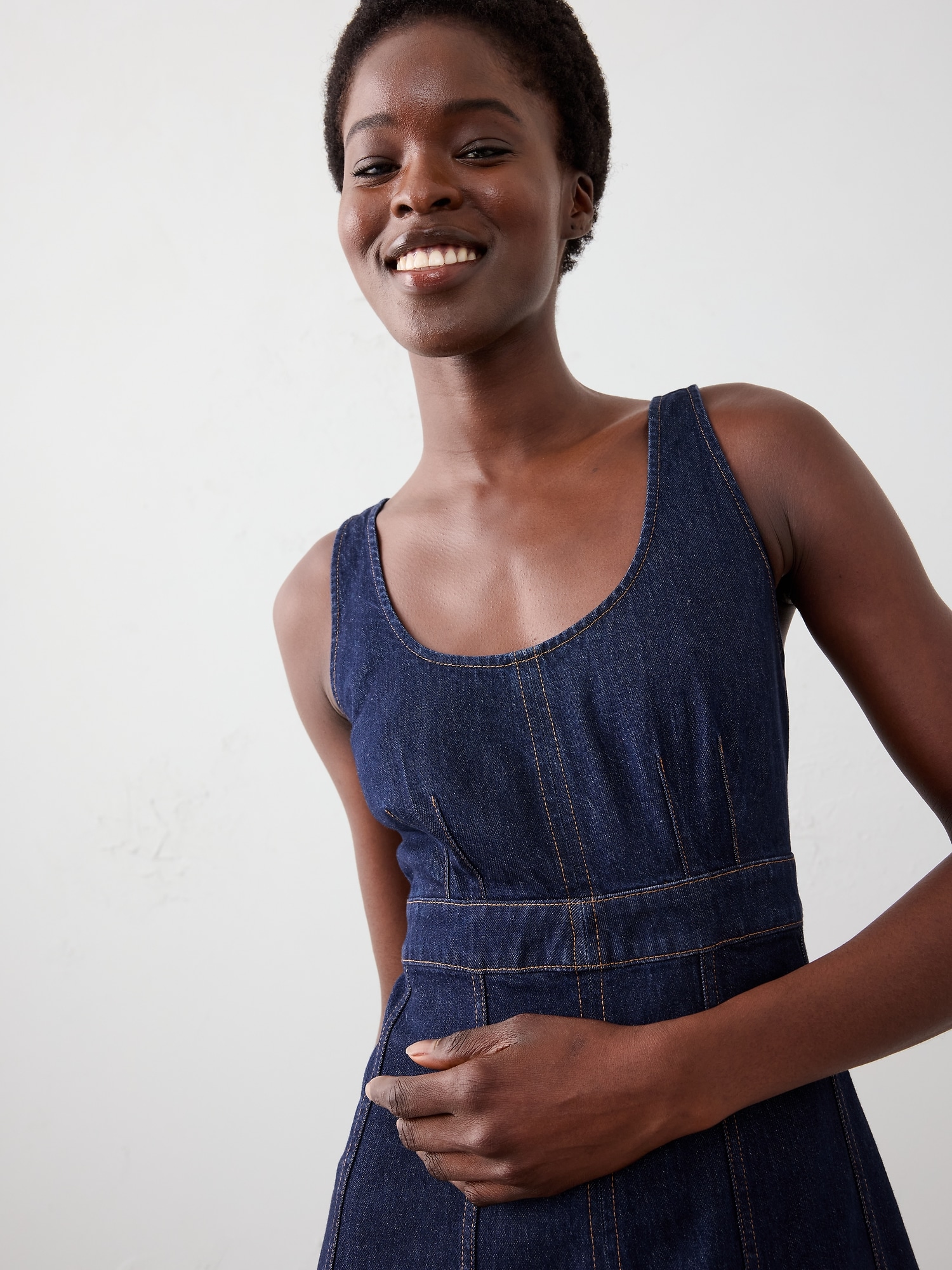 Image number 3 showing, Denim Empire-Waist Midi Dress