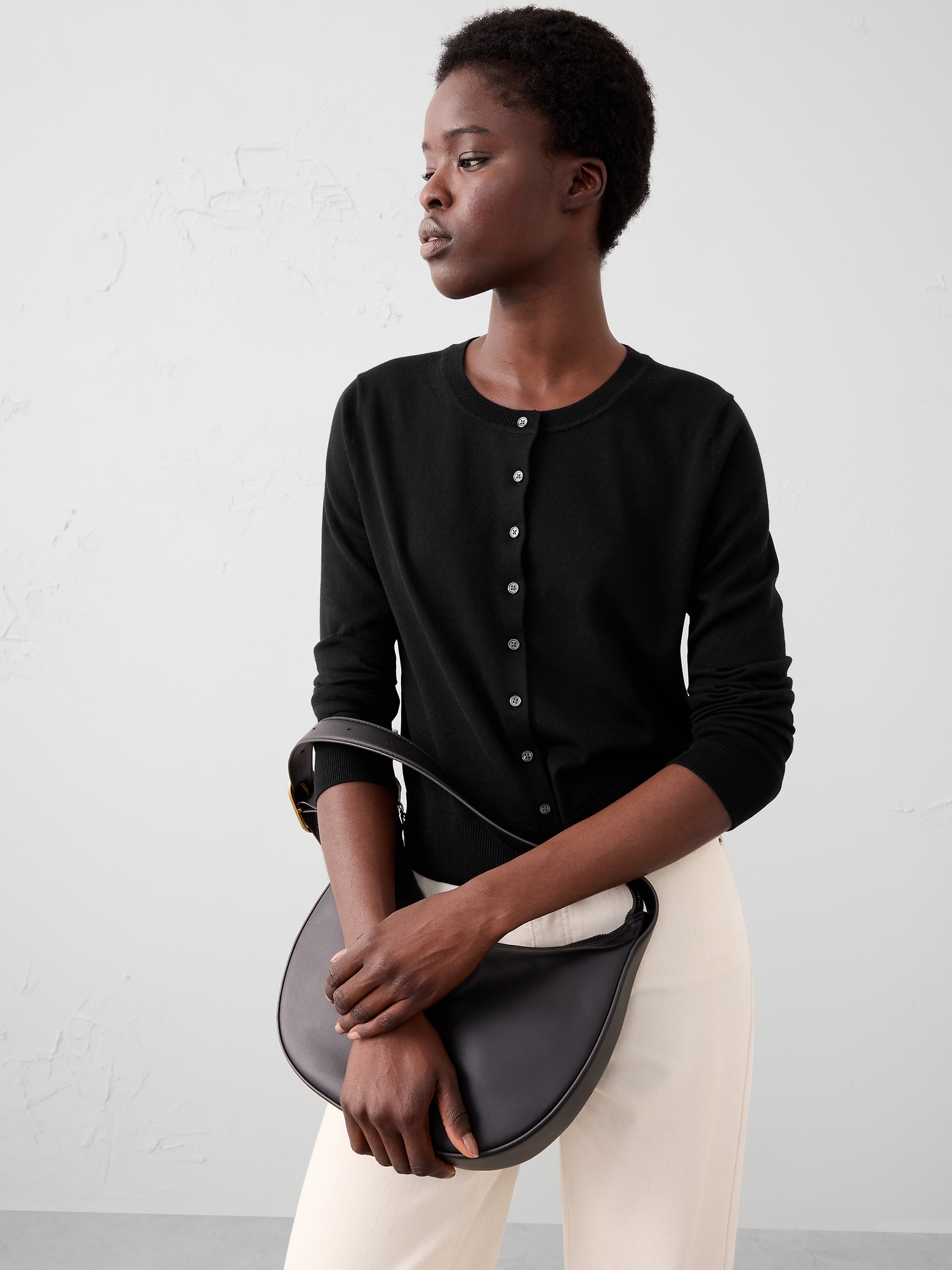 Forever Crew-Neck Cardigan Sweater - Black
