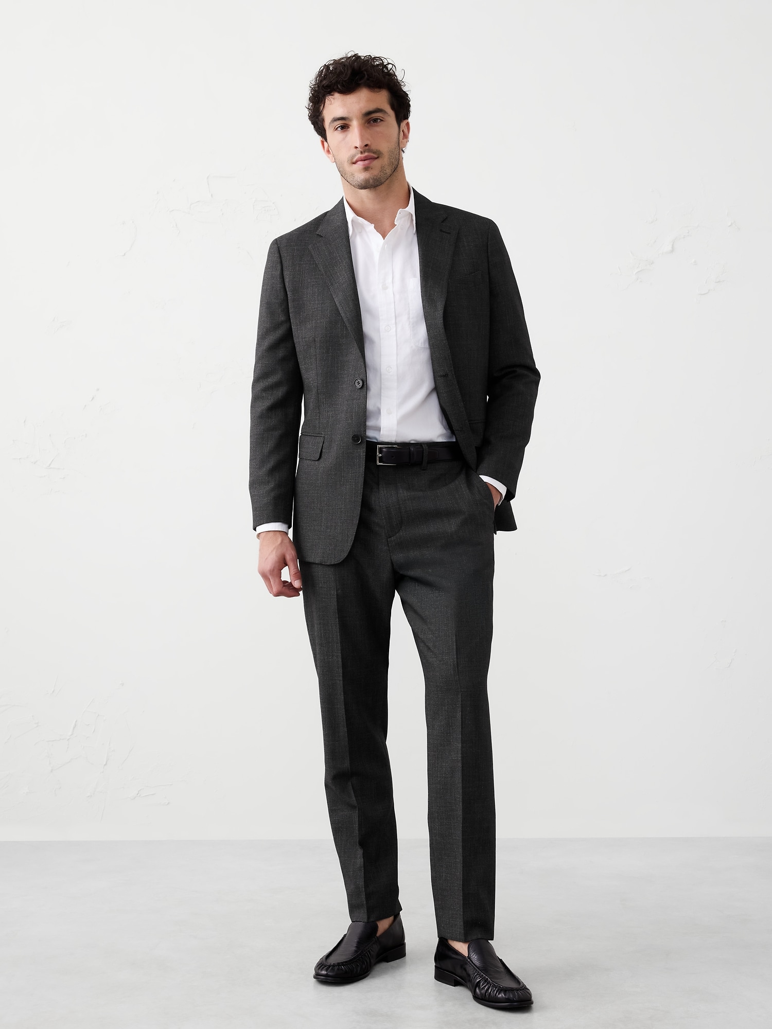 Tailored-Fit Charcoal Crosshatch Suit Trouser