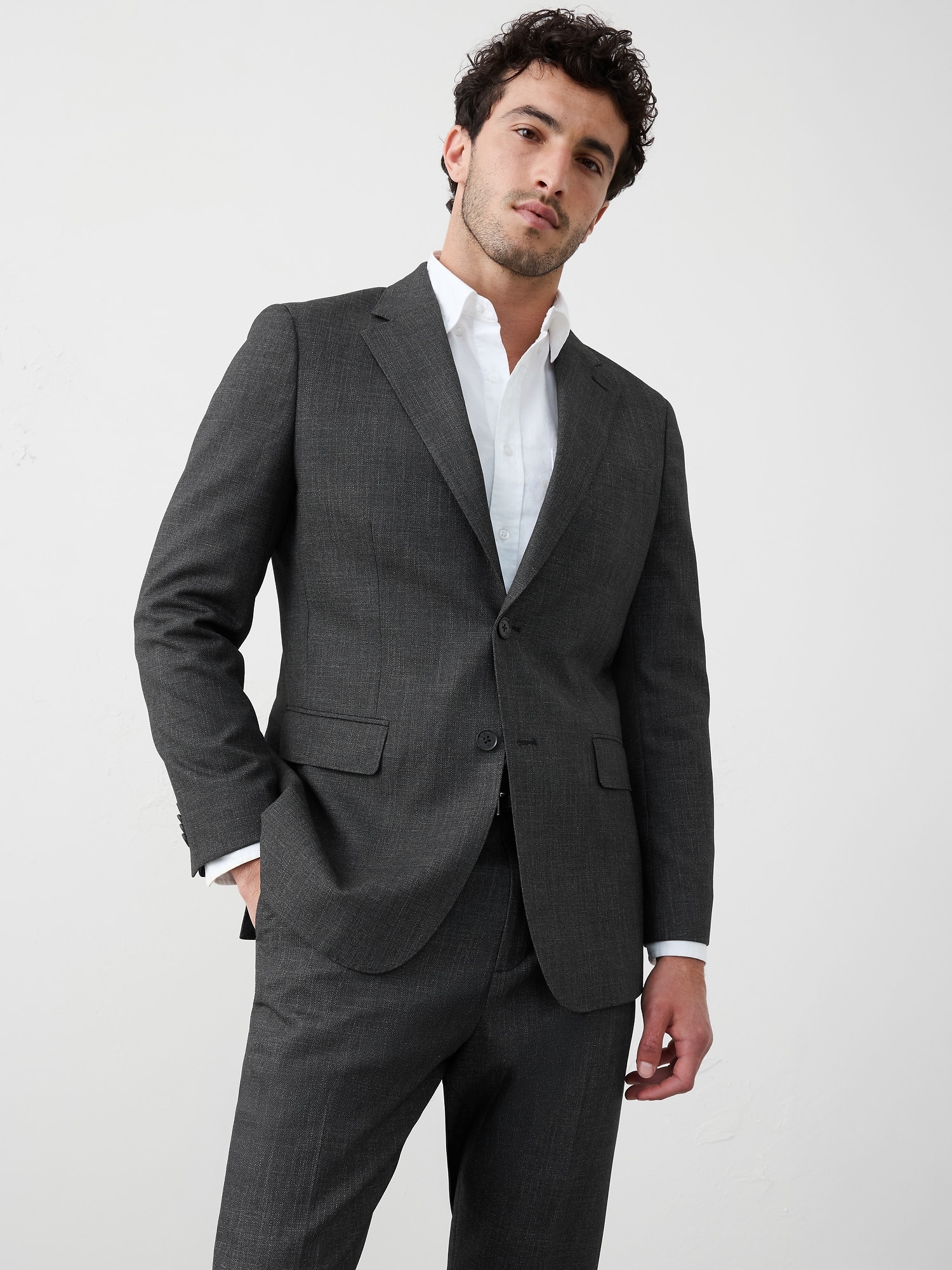 Tailored-Fit Charcoal Crosshatch Suit Jacket