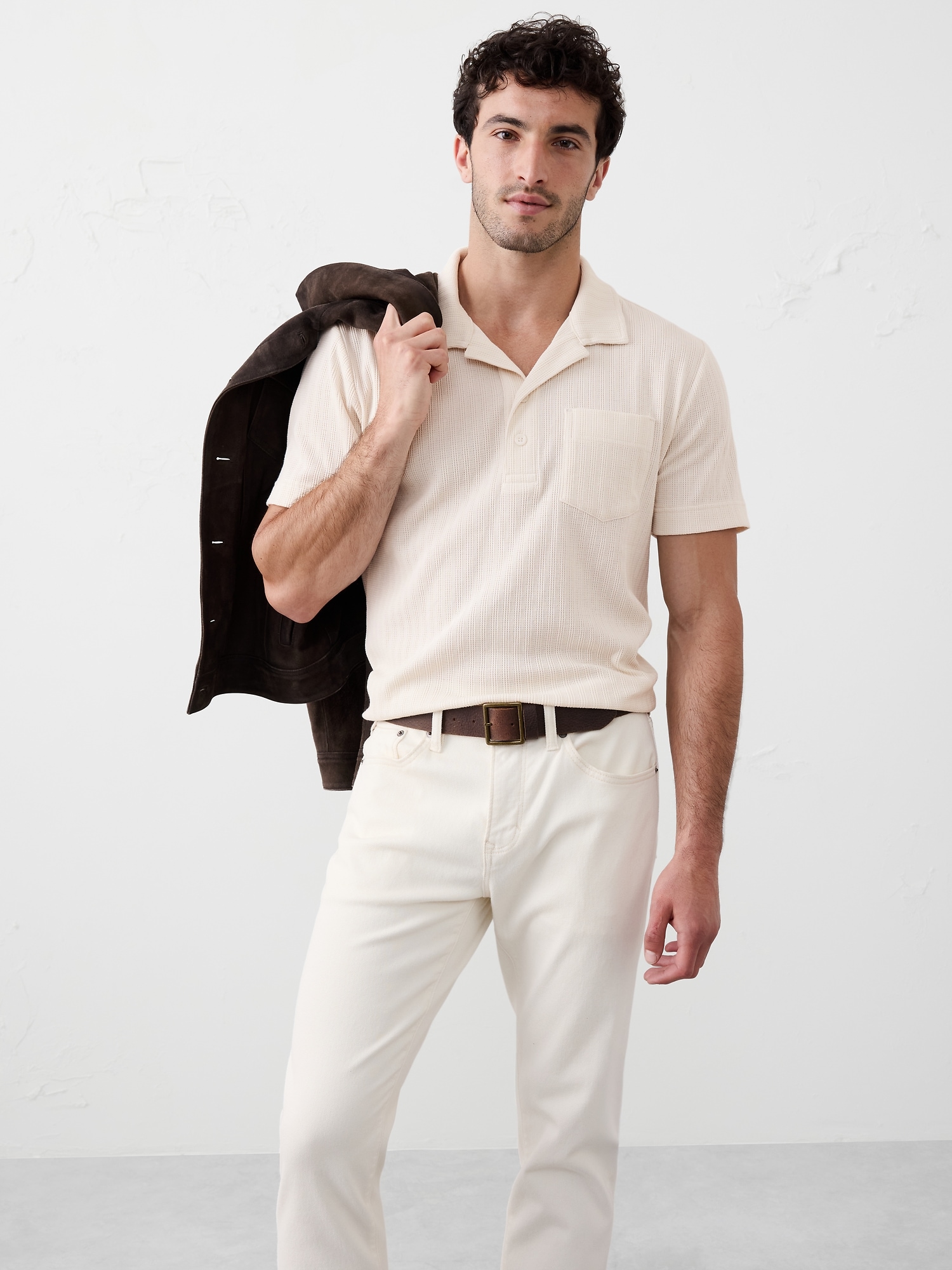 Textured Pocket Polo - White