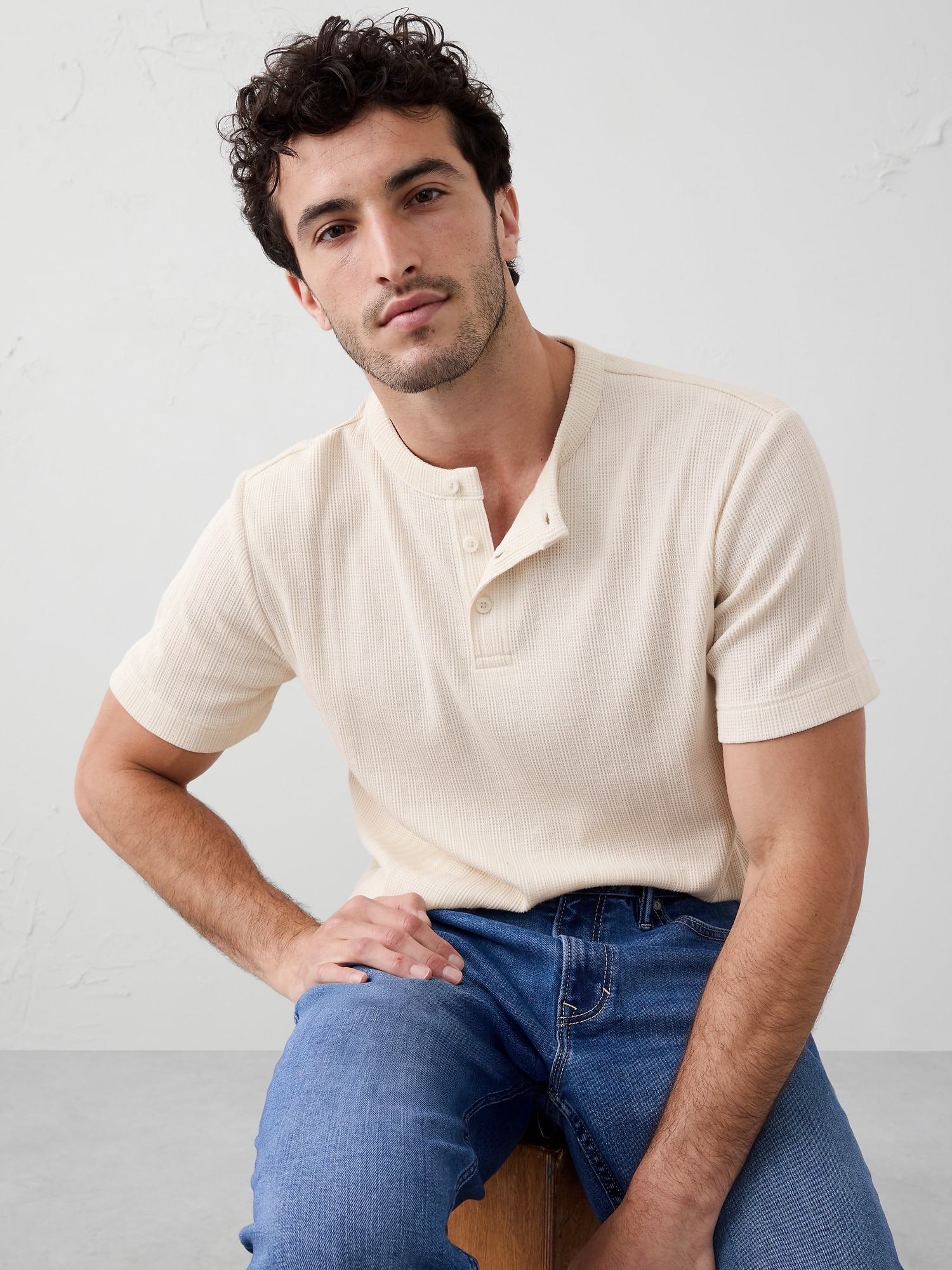 Textured Henley - Transition Cream