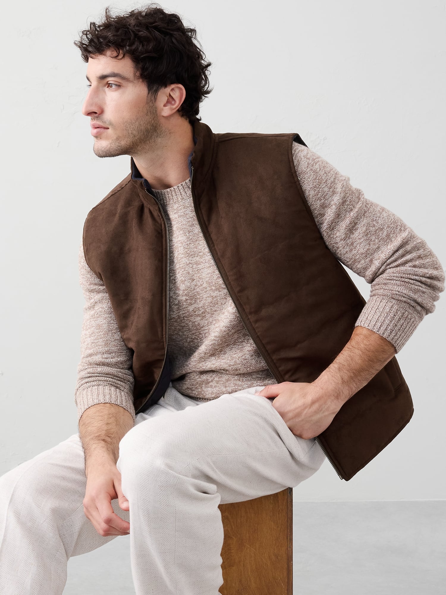 Vegan Suede Reversible Vest - Dark Oak