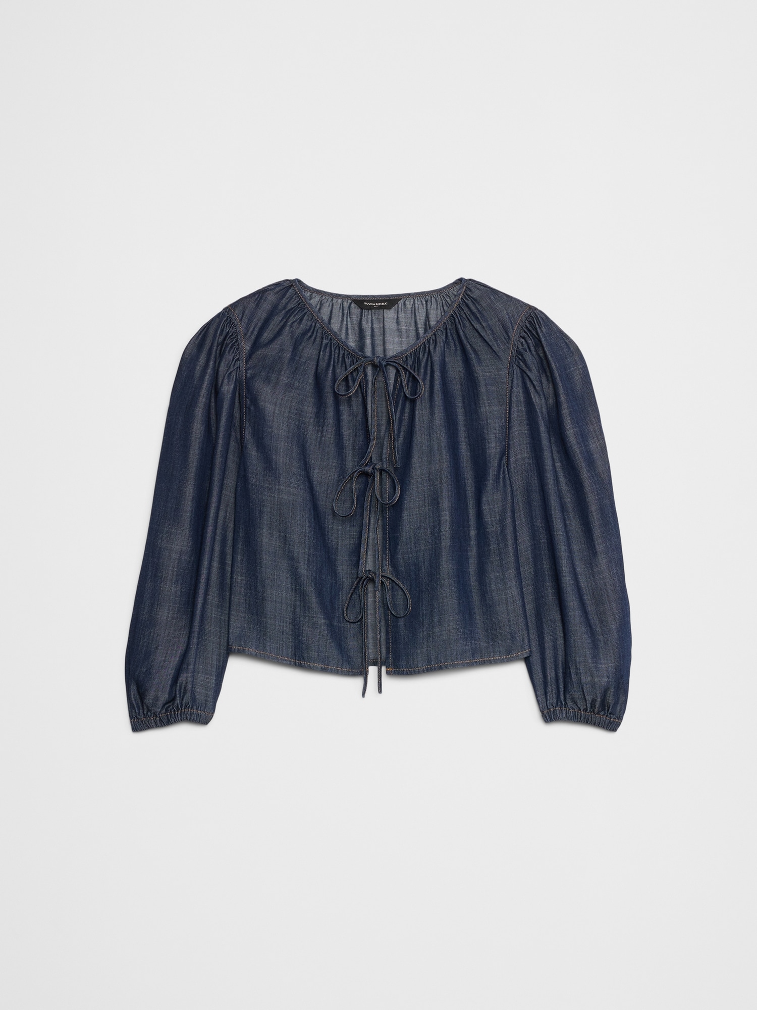 Image number 4 showing, Denim Open Tie-Front Top