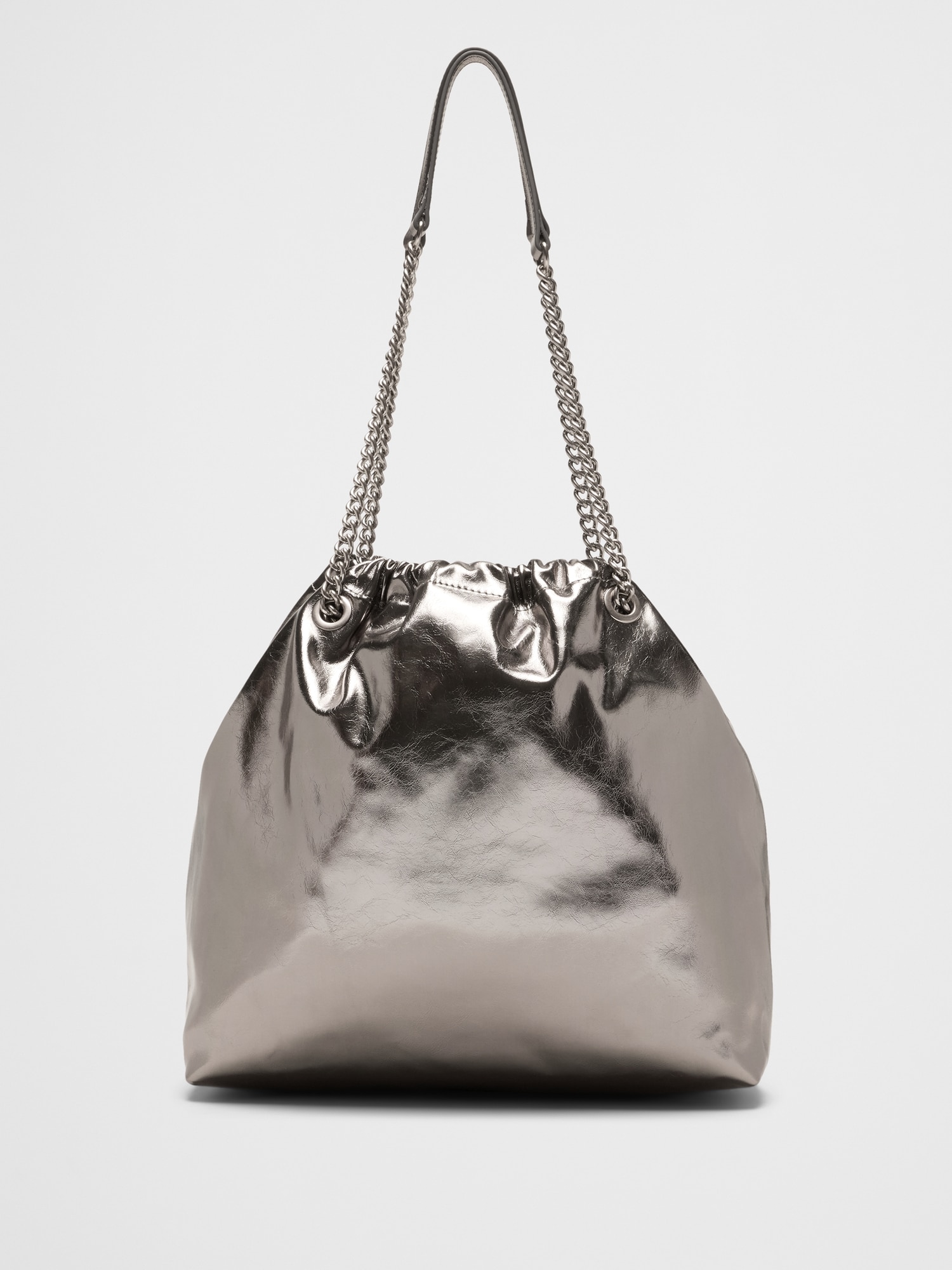 Image number 1 showing, Vegan Leather Gathered Chain Bucket Bag