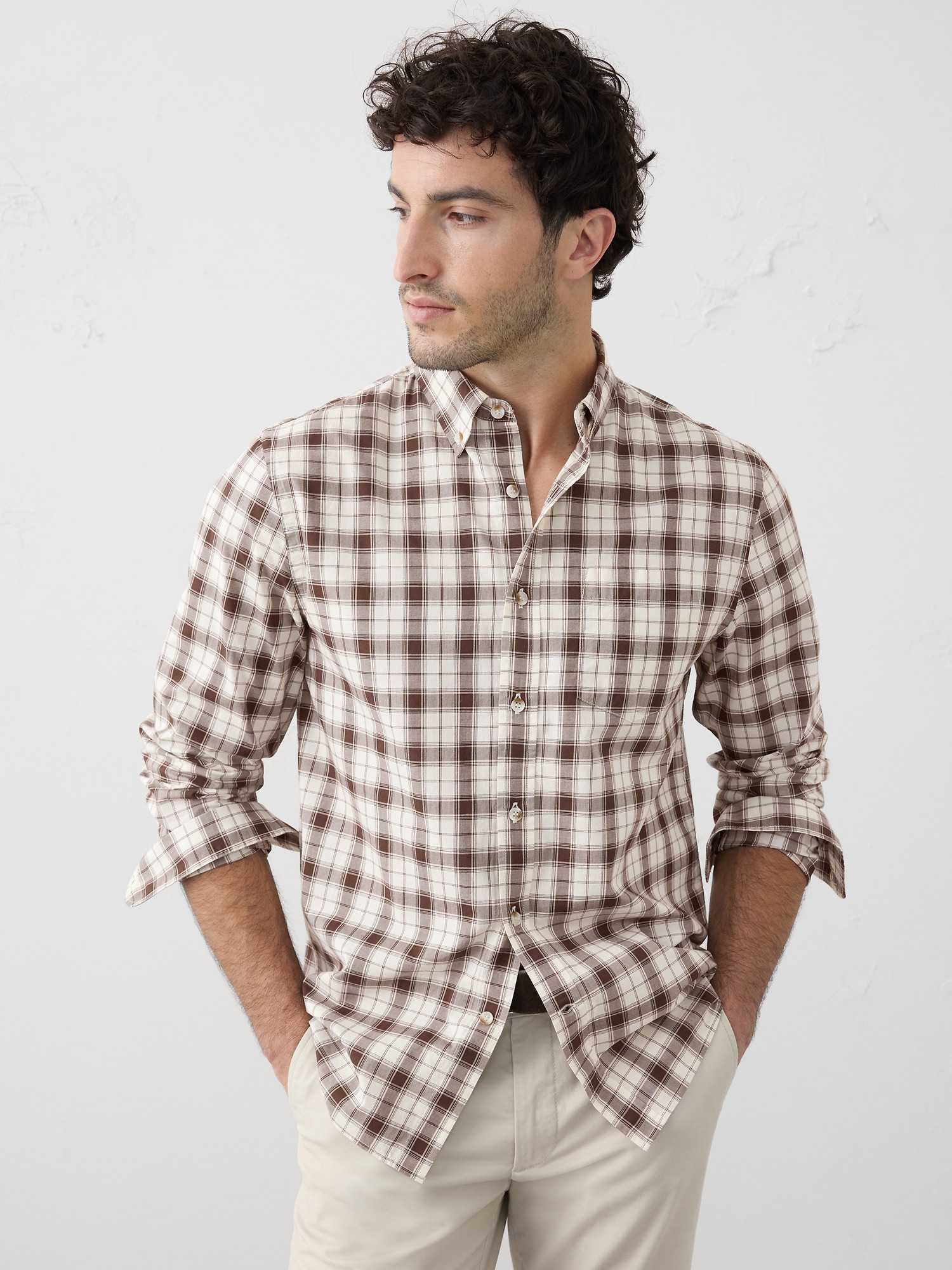 Slim Softwash Cotton Shirt - Brown Plaid
