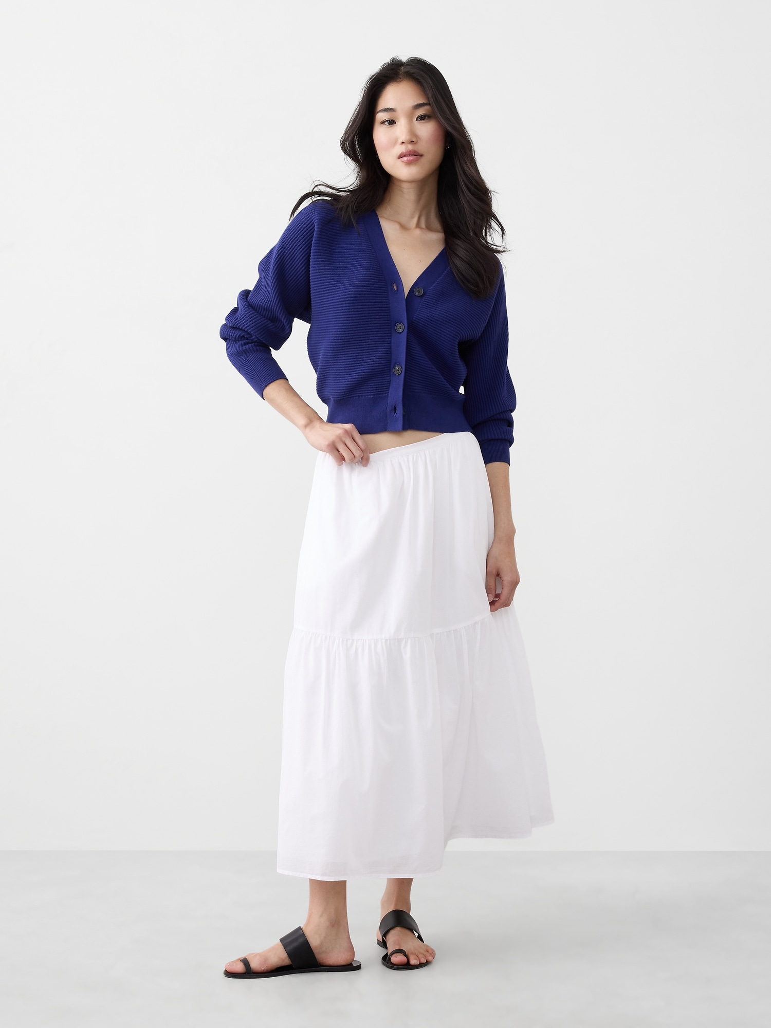 Horizontal Ribbed Cardigan - Blue