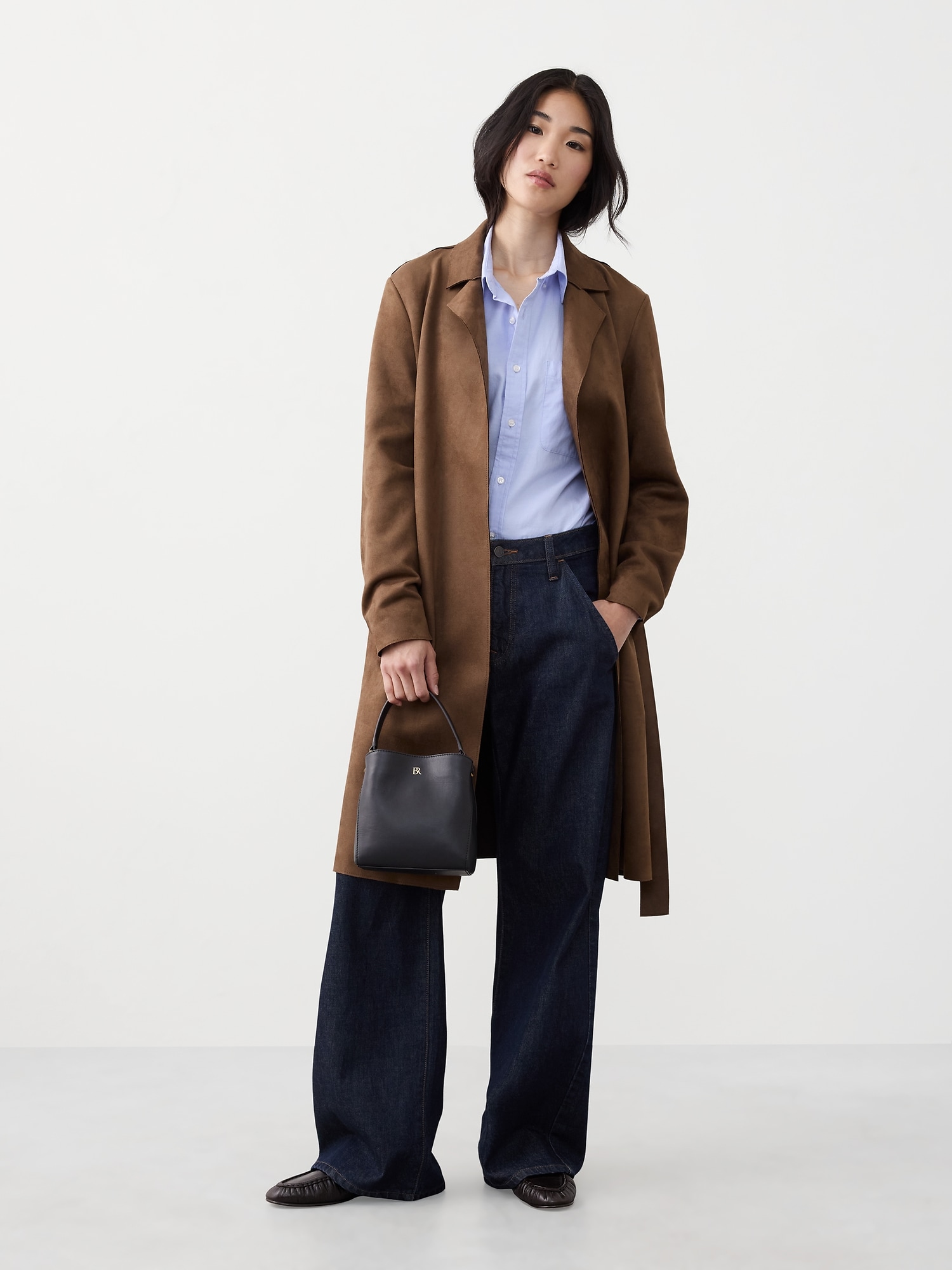 Vegan Suede Long Wrap Coat