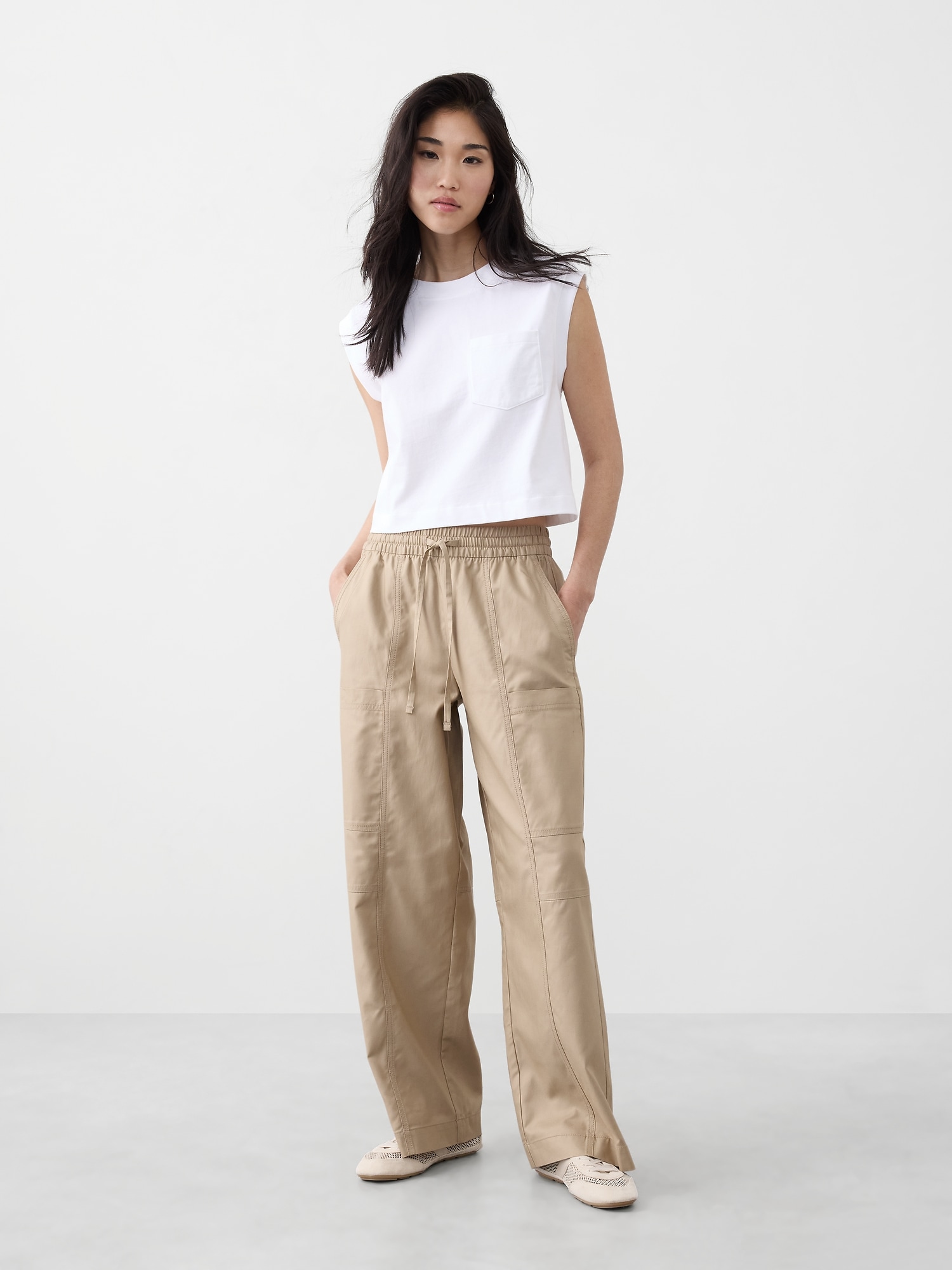 Image number 1 showing, Wide-Leg Mid-Rise Cargo Pull-On Pant