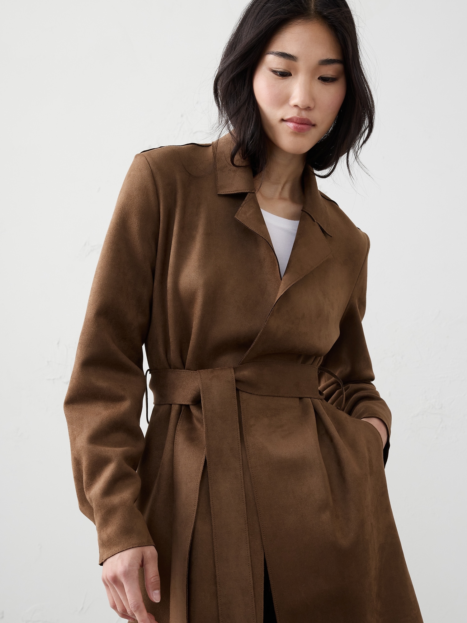 Image number 3 showing, Vegan Suede Long Wrap Coat