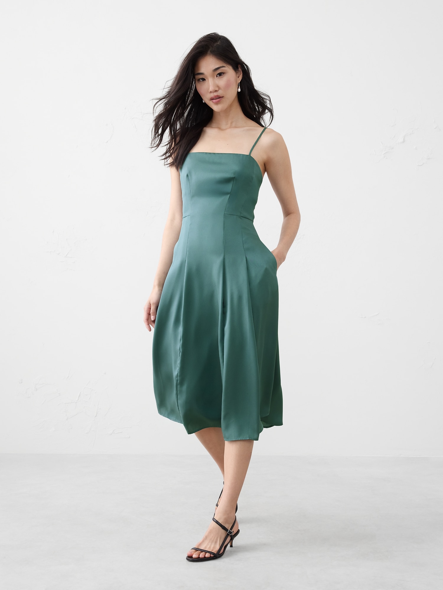 Image number 1 showing, Satin Strappy Midi Dress