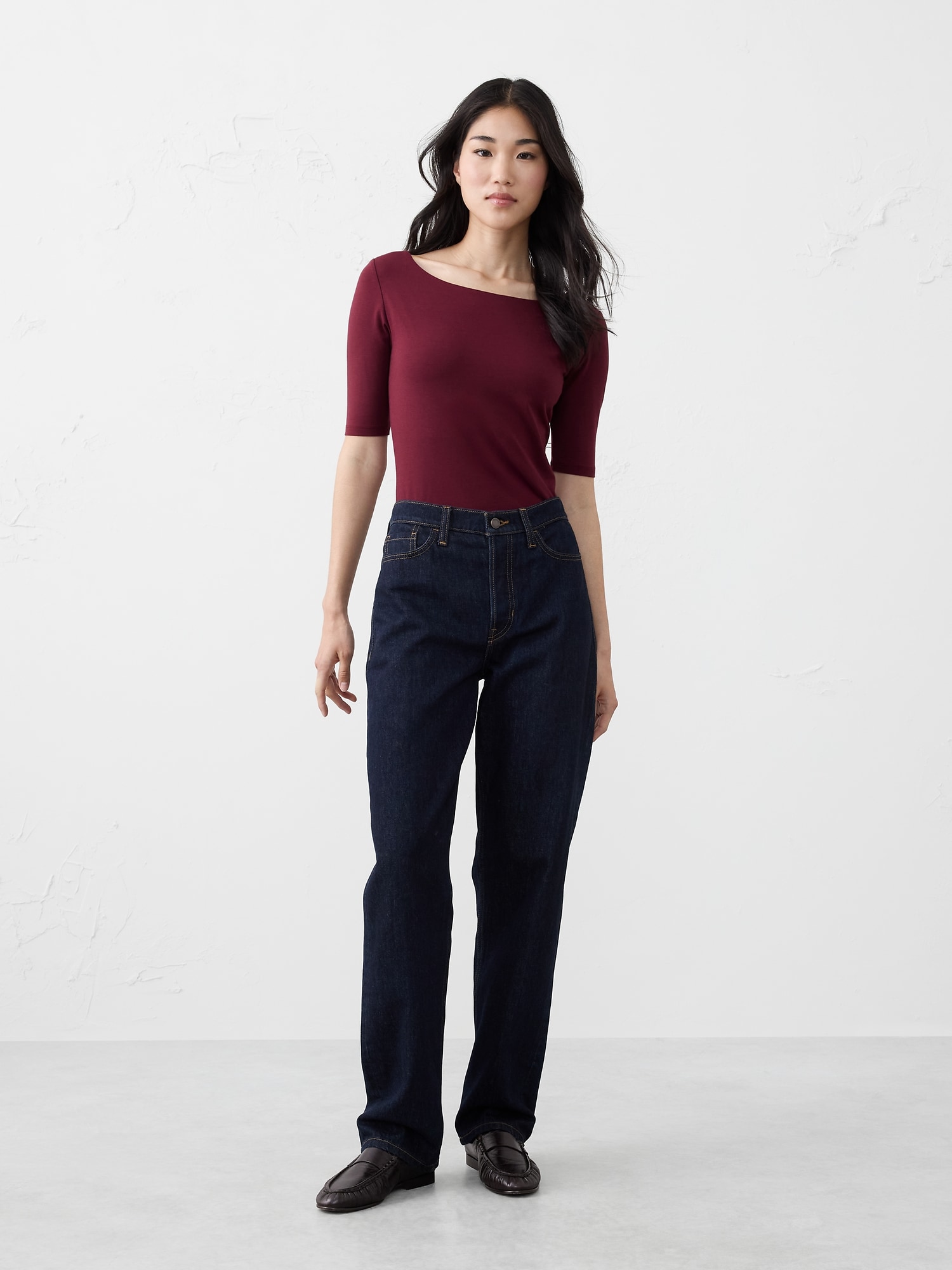 Soft Stretch Elbow-Sleeve Top - Purple
