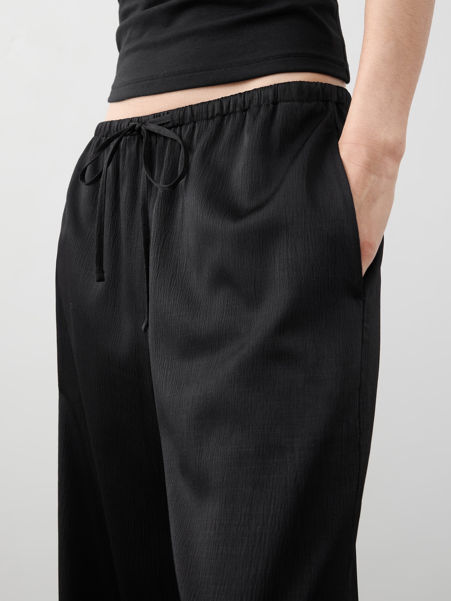 Image number 3 showing, Wide-Leg Crinkled Satin Pull-On Pant