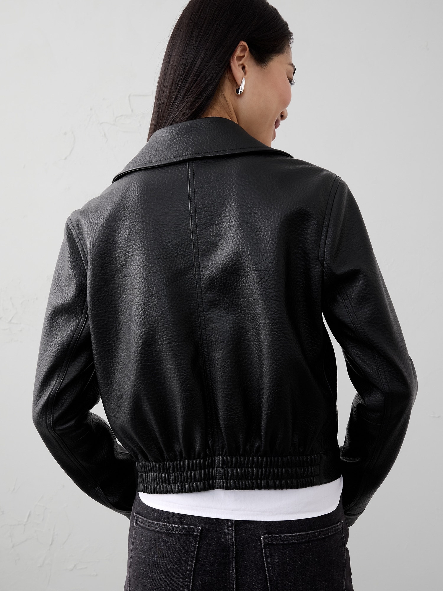 Image number 5 showing, VEGAN LEATHER CROPPED MOTO JACKET