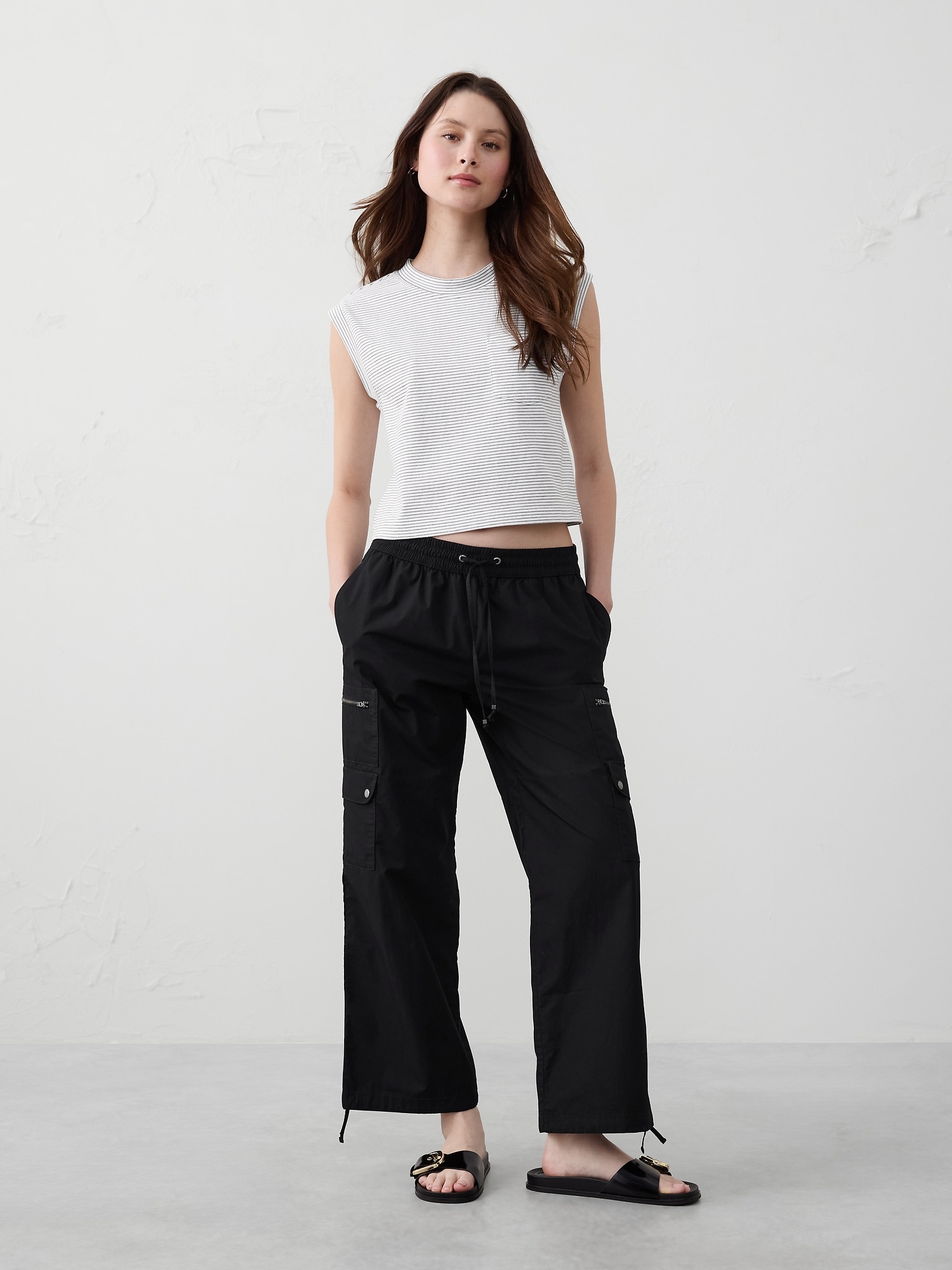 Image number 1 showing, Straight High-Rise Poplin Pull-On Pant