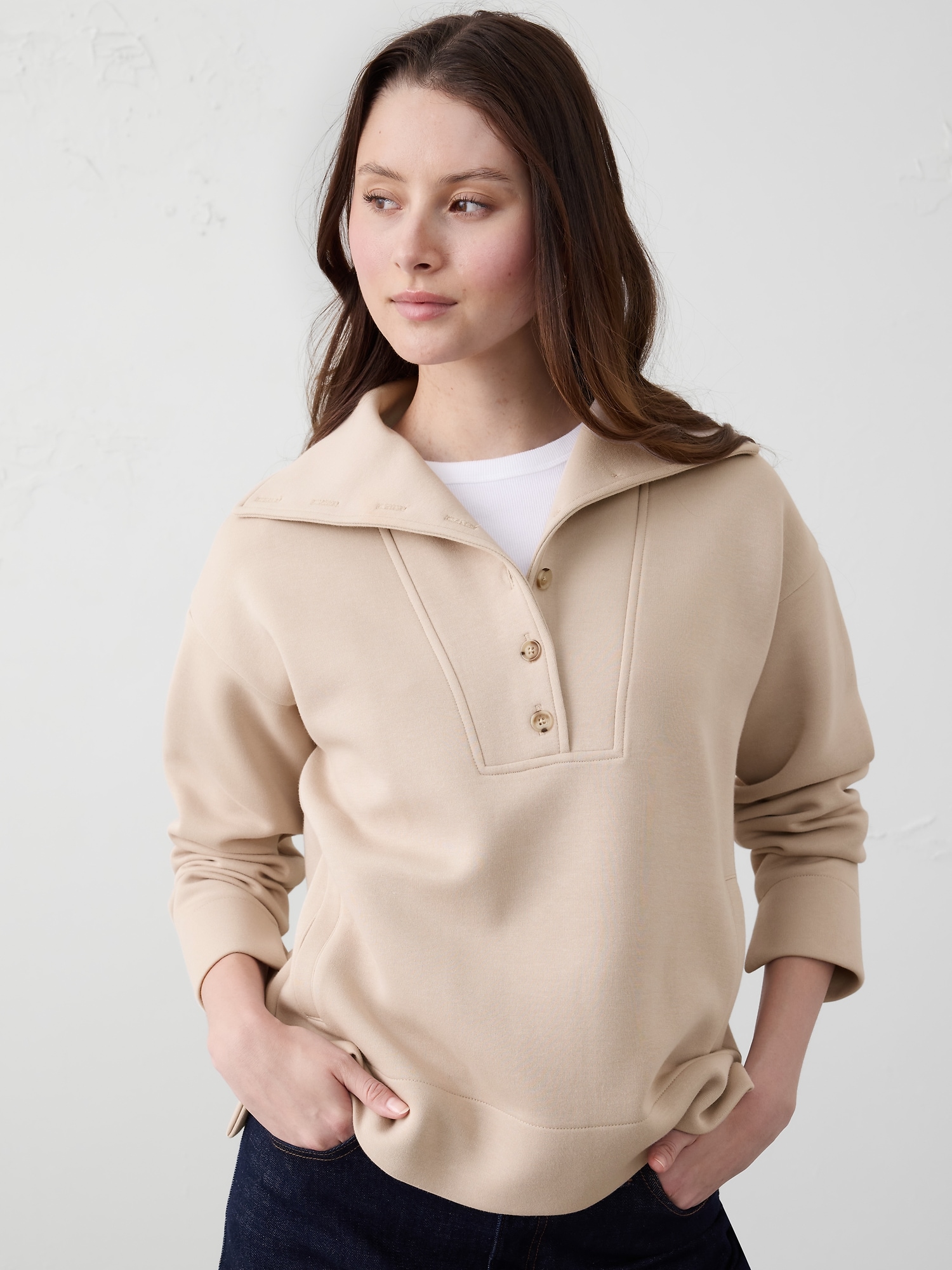 Oversized Scuba Sweatshirt - Beige