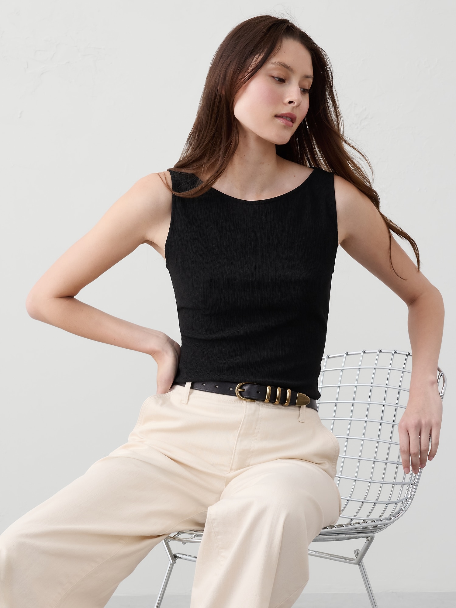 Crinkle Jacquard Top - Black