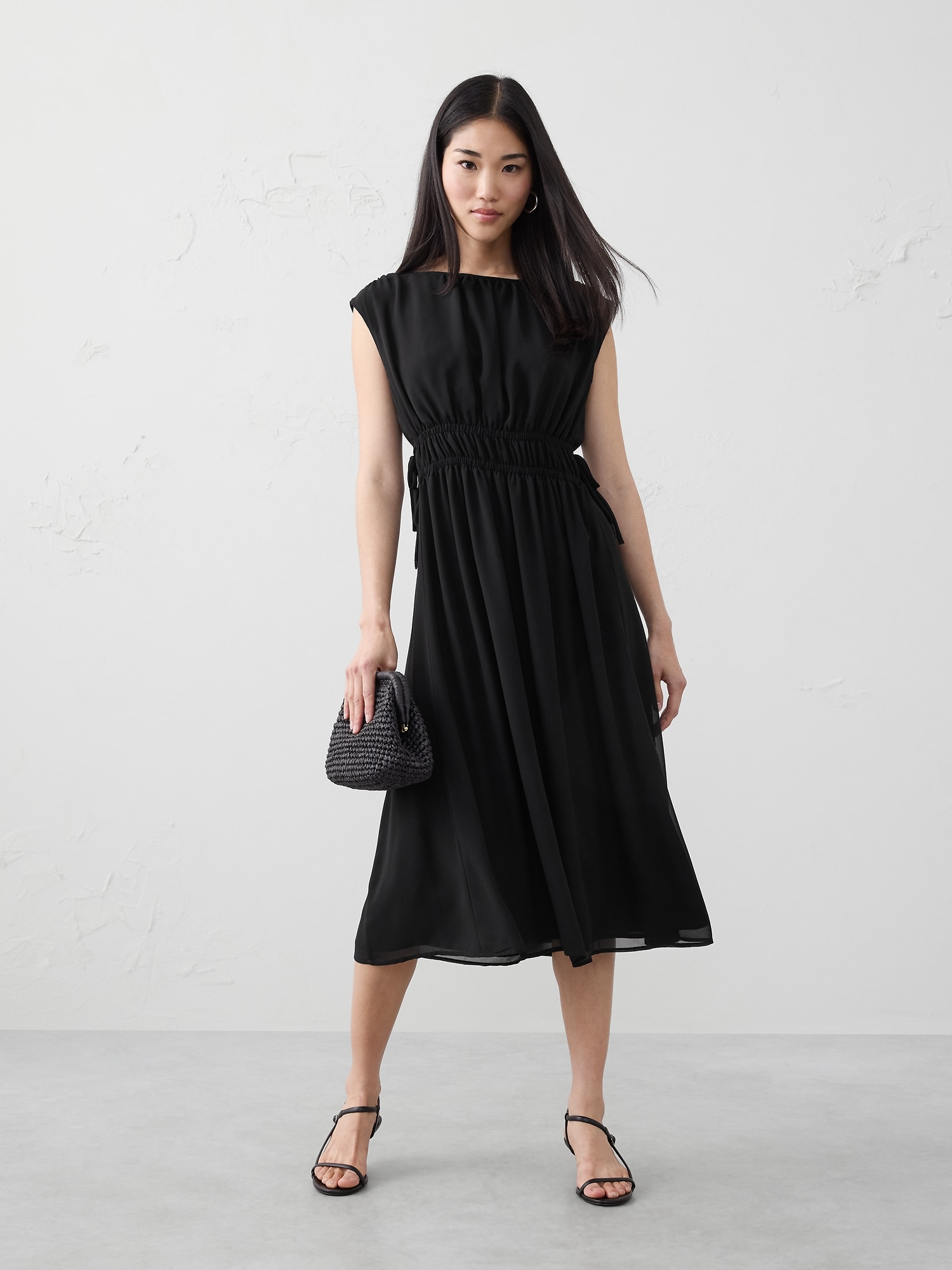 Side-Tied Midi Dress - Black