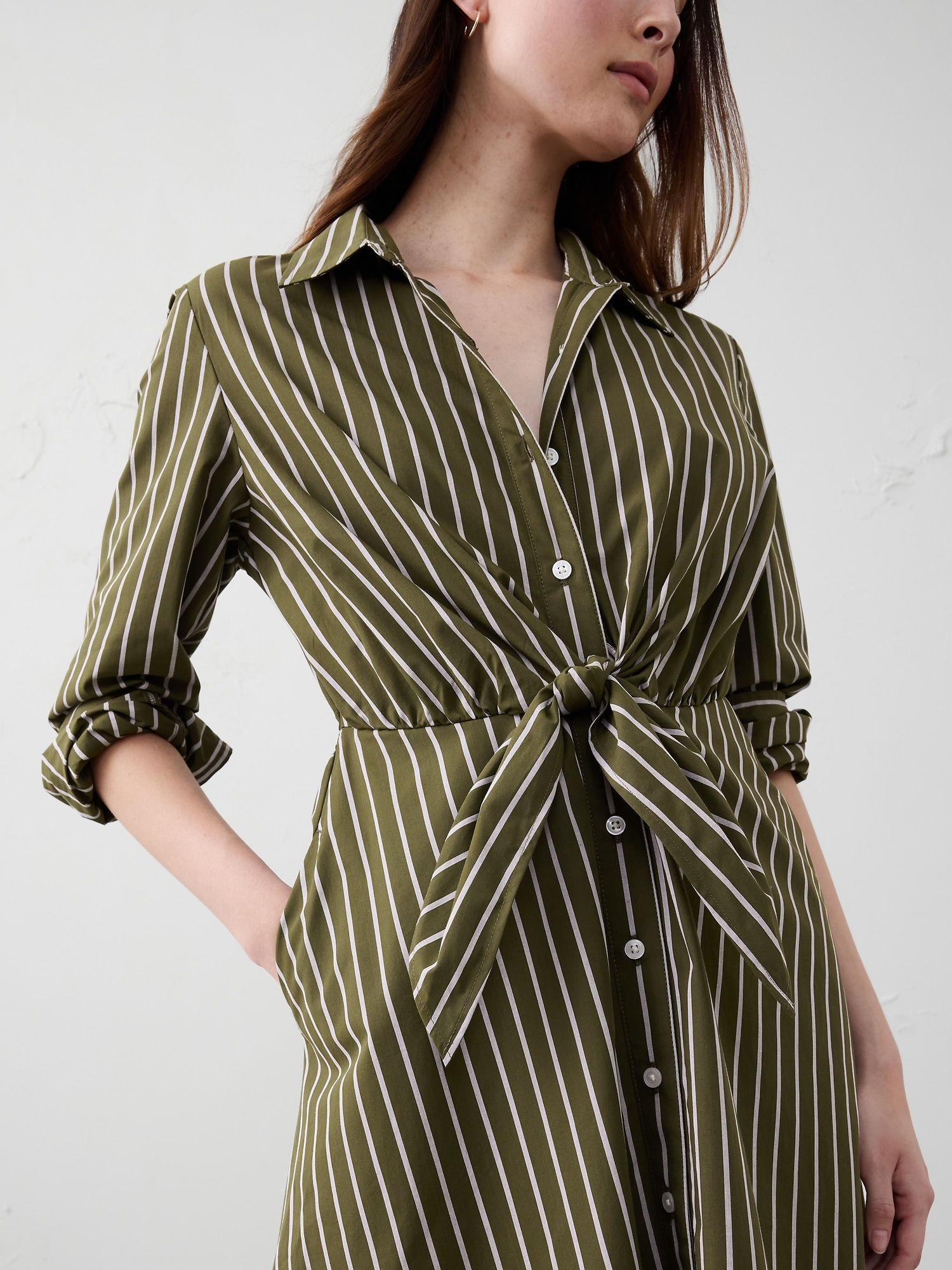 Image number 3 showing, Cuffed Tie-Front Midi Shirtdress
