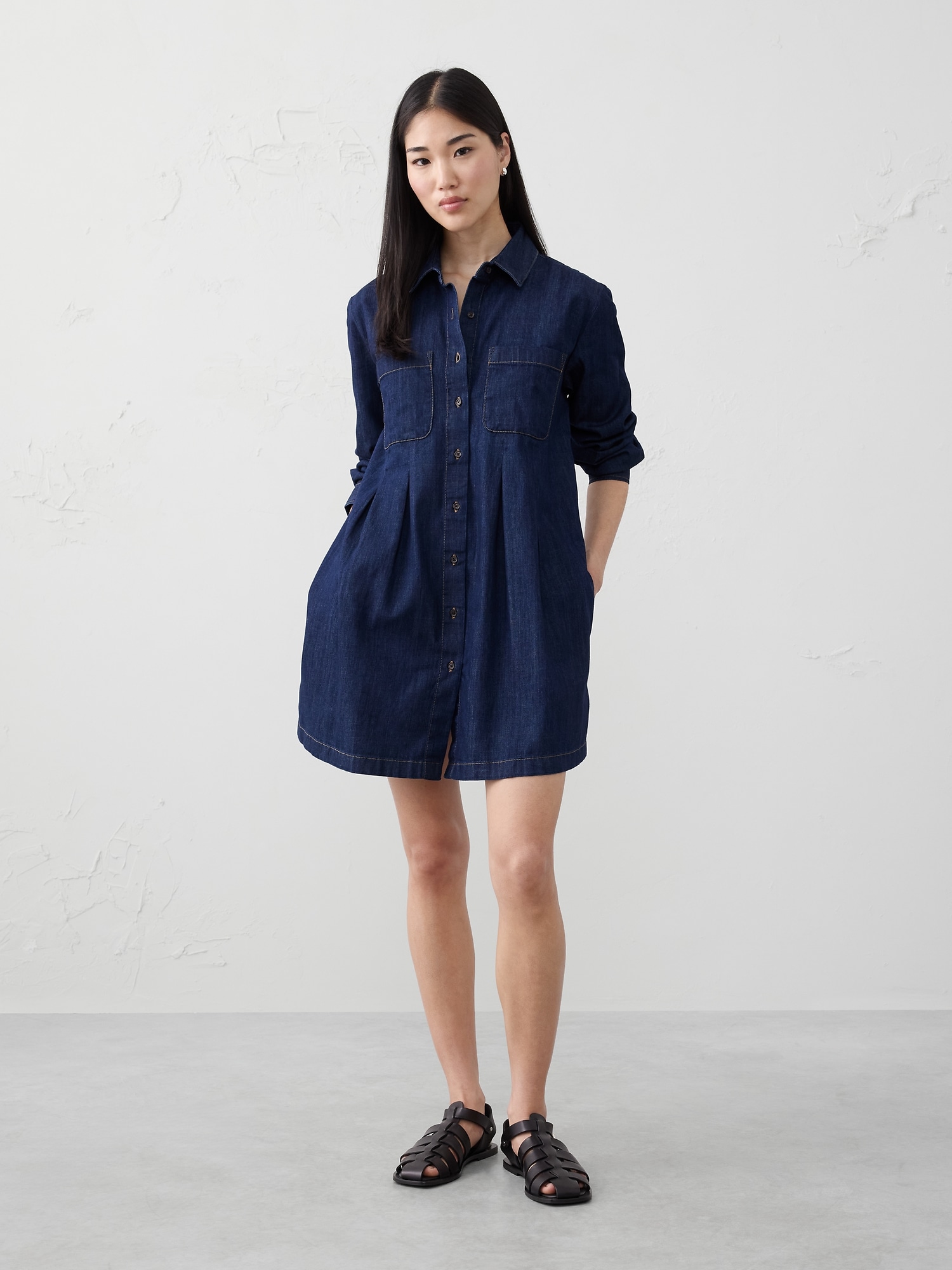 Image number 1 showing, Denim Pocketed Mini Shirtdress