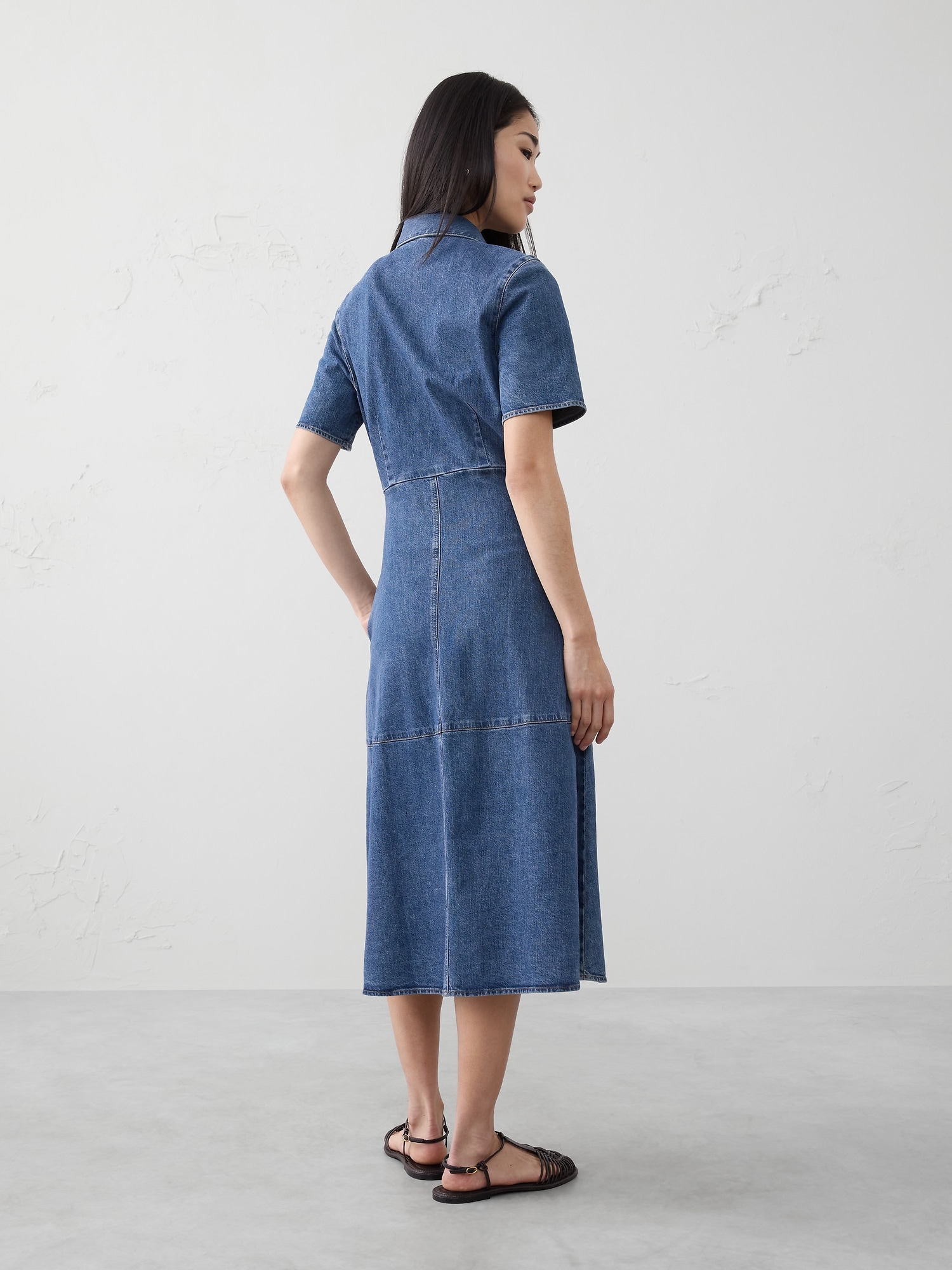 Image number 2 showing, Collared Denim Midi Dress