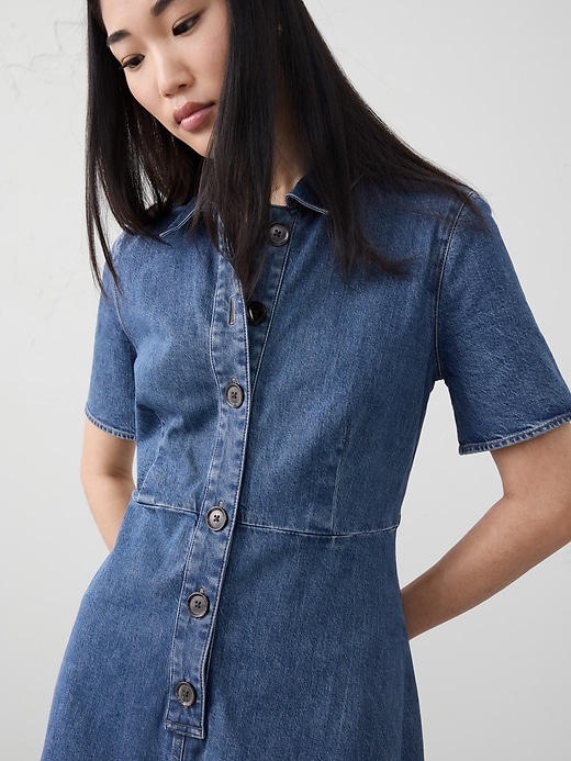 Collared Denim Midi Dress