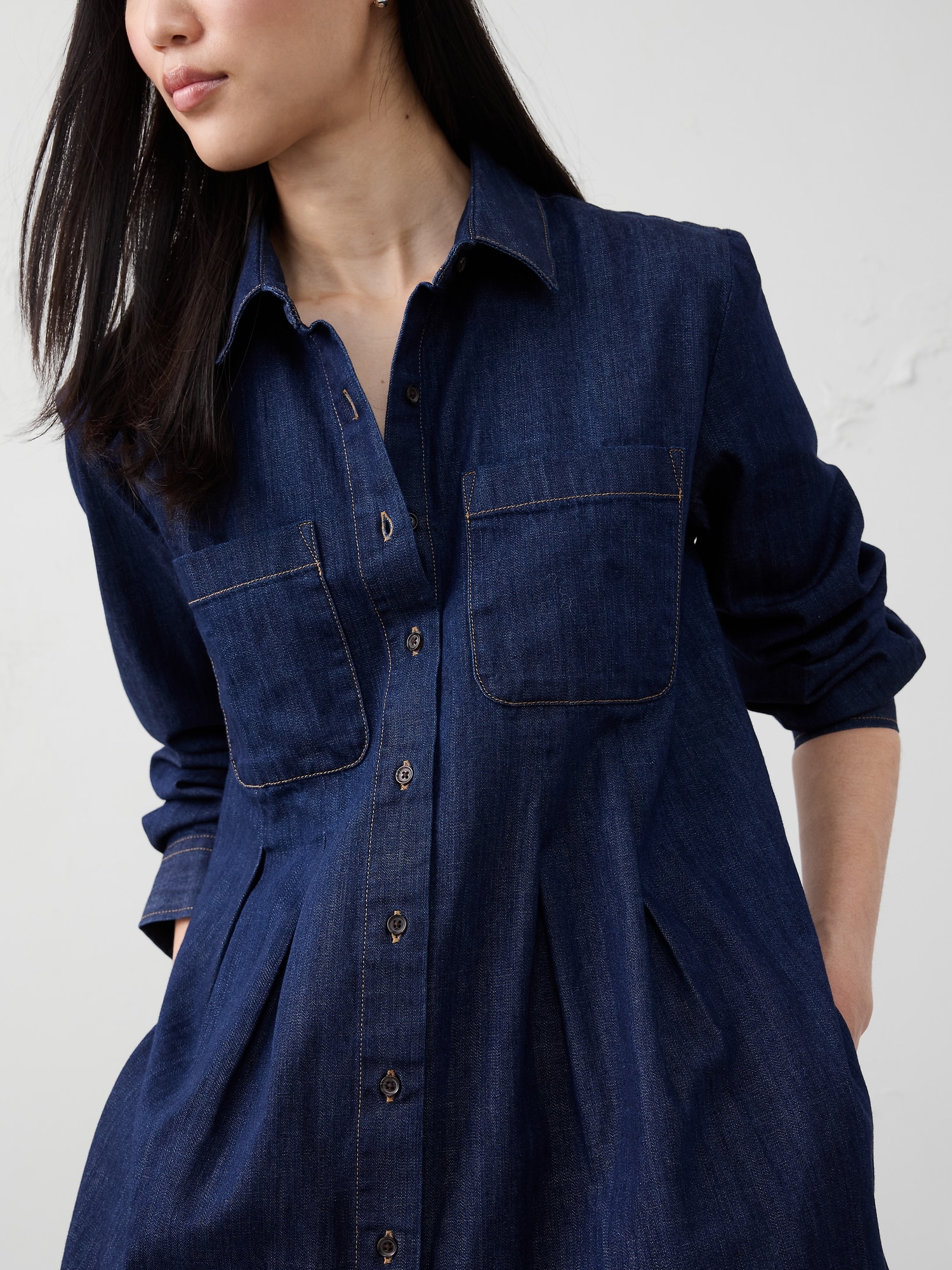 Image number 3 showing, Denim Pocketed Mini Shirtdress
