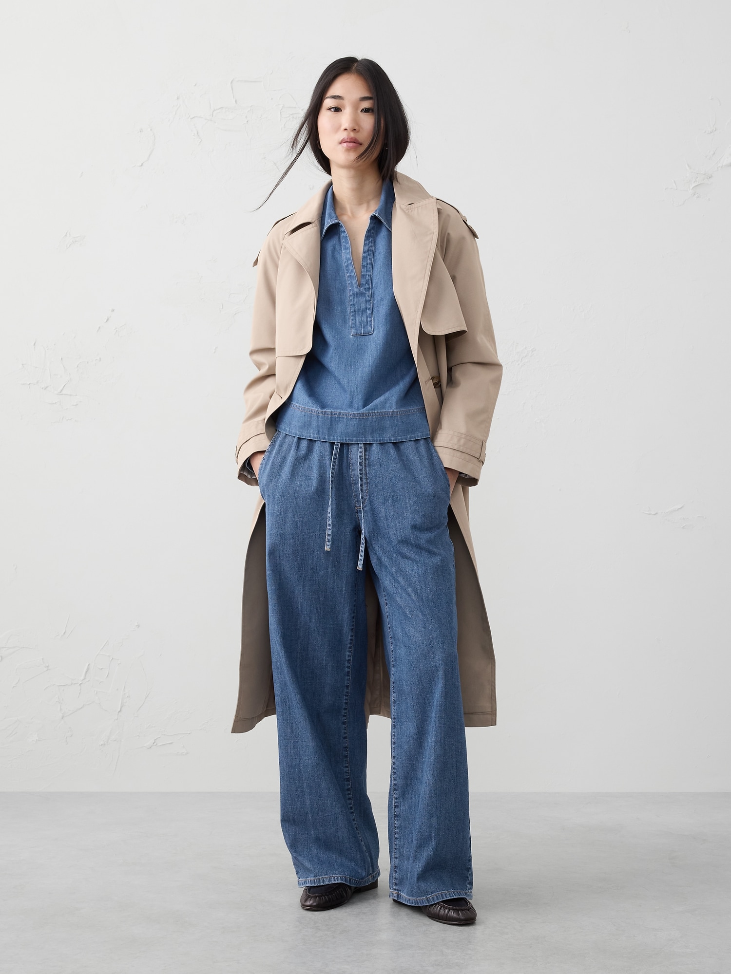 Image number 3 showing, Denim Johnny-Collar Top