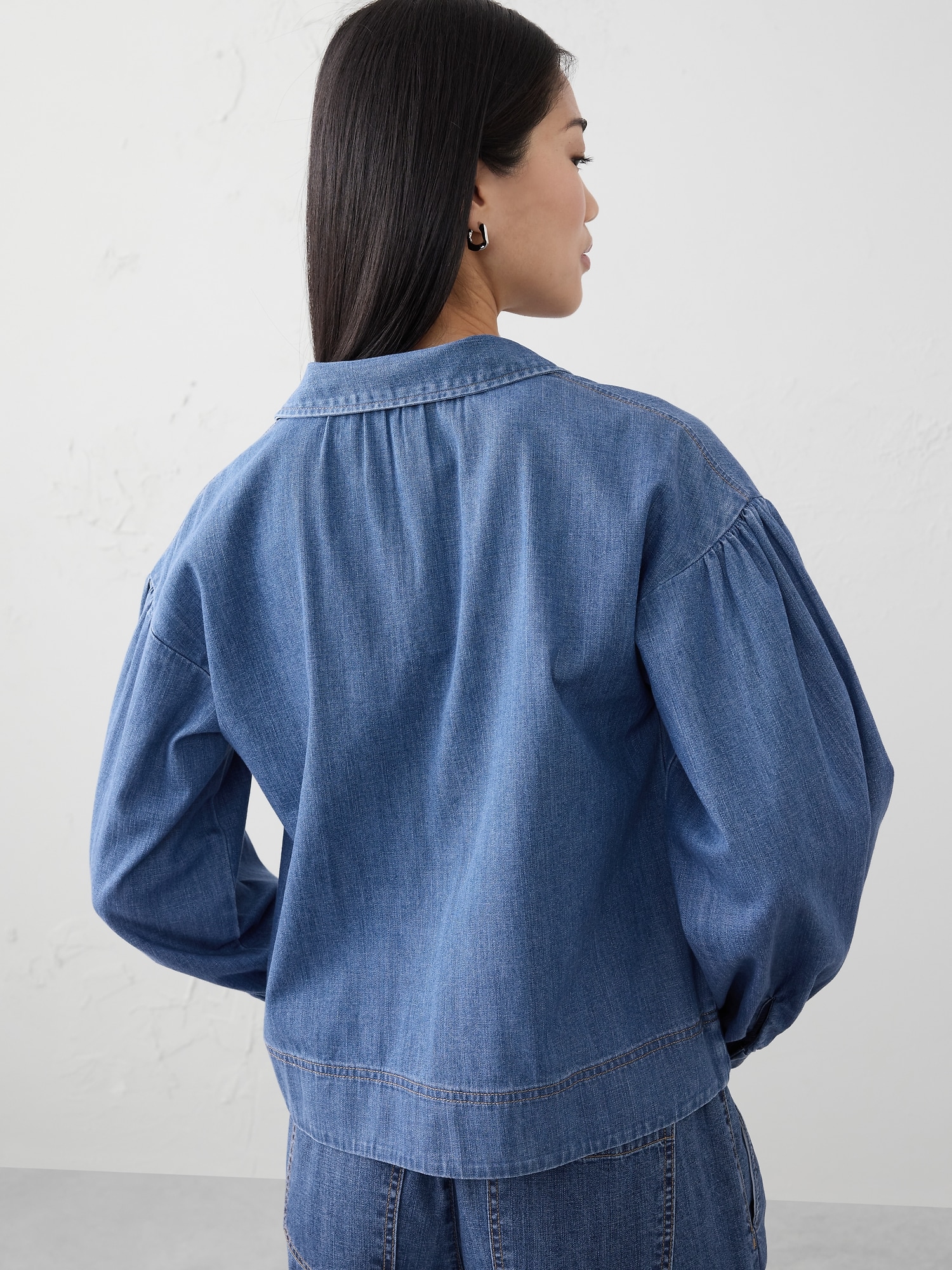 Image number 2 showing, Denim Johnny-Collar Top