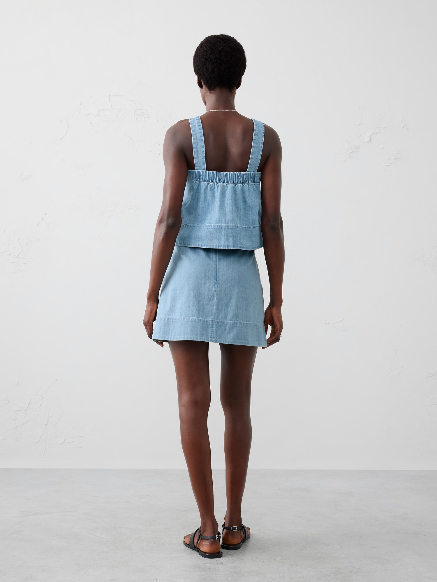 Denim Topstitched Mini Skirt