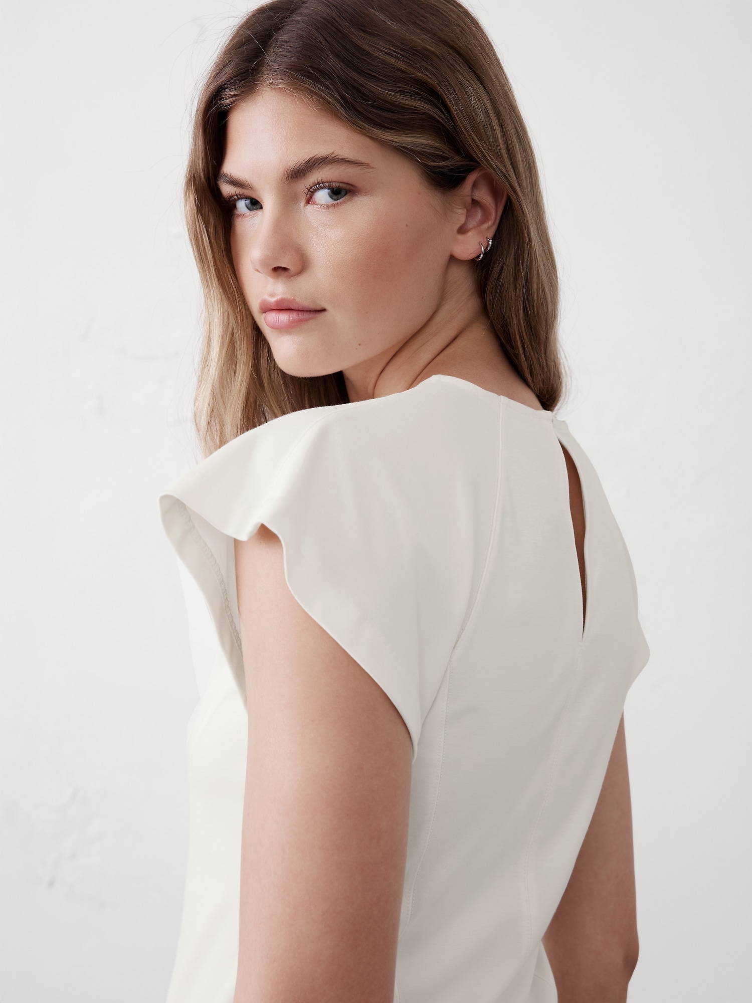Lightweight Flutter-Sleeve Ponte Top