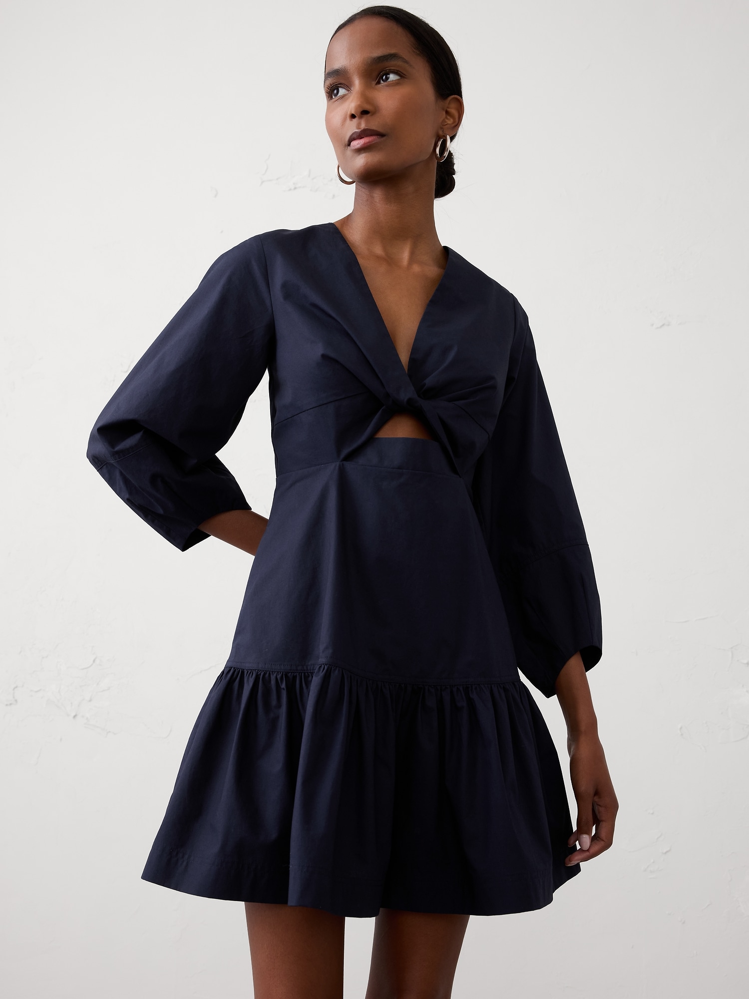 POPLIN TWIST MINI DRESS - Preppy Navy