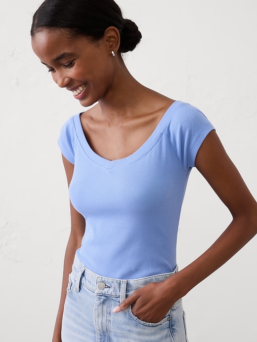Soft Stretch Shirred-Waist Boat-Neck Top