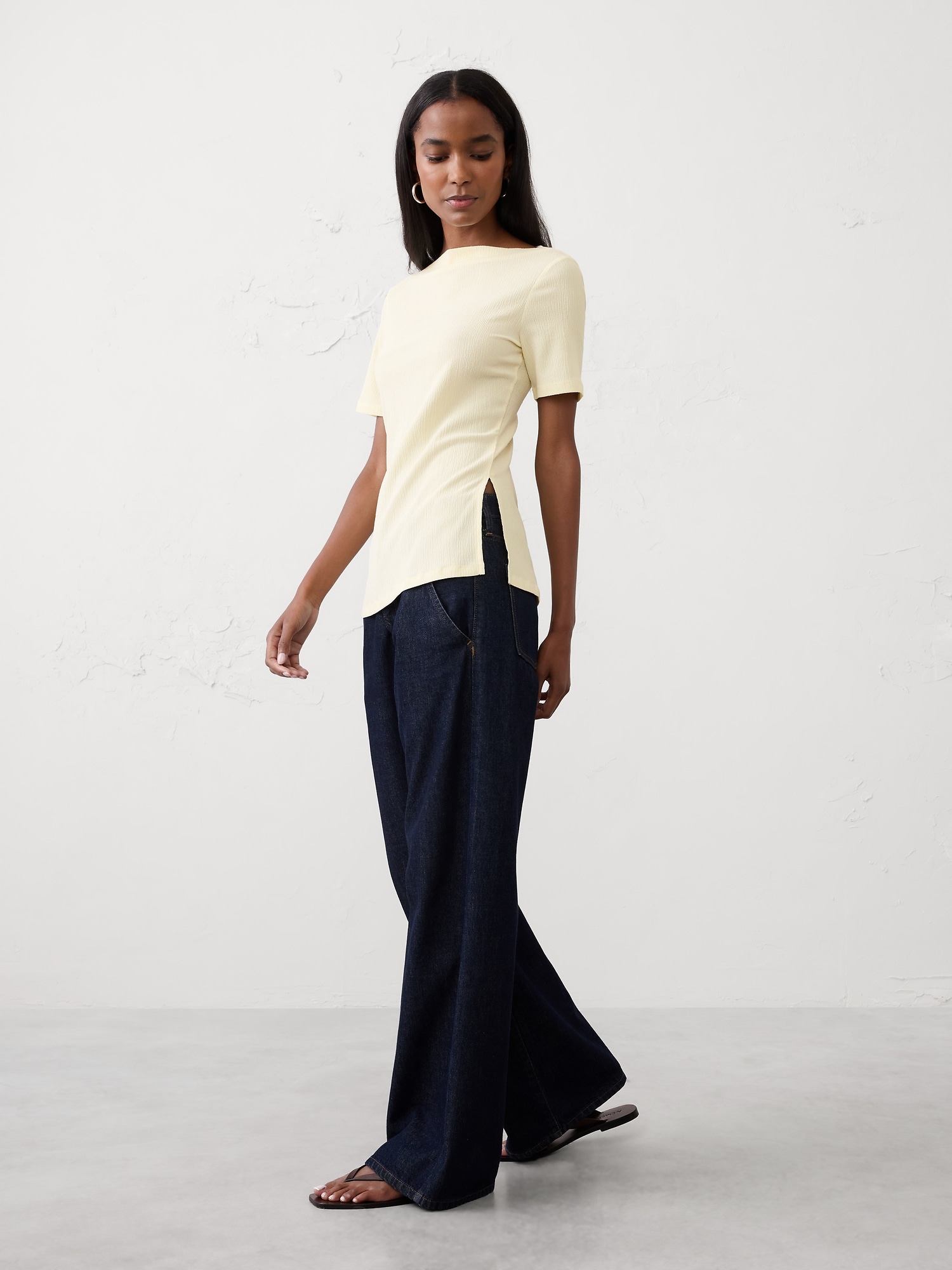 Crinkle Jacquard Top - Yellow