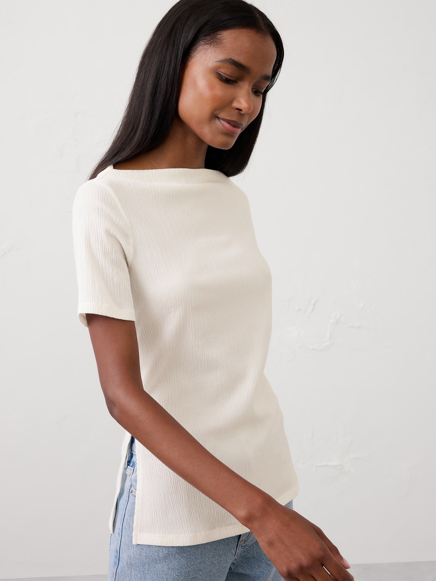 Crinkle Jacquard Top - White