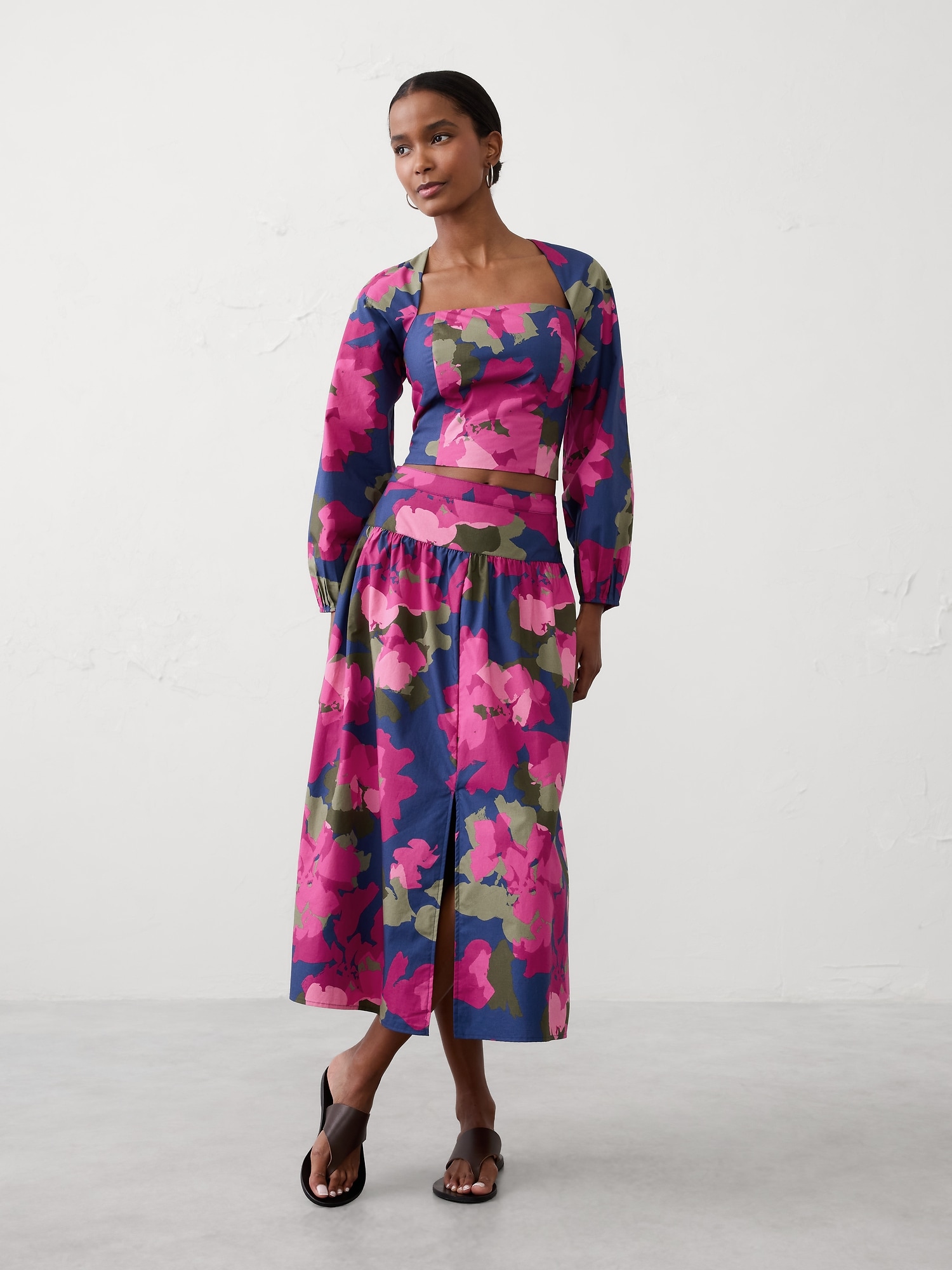 Poplin Dropped-Waist Maxi Skirt - Brushstroke Multi