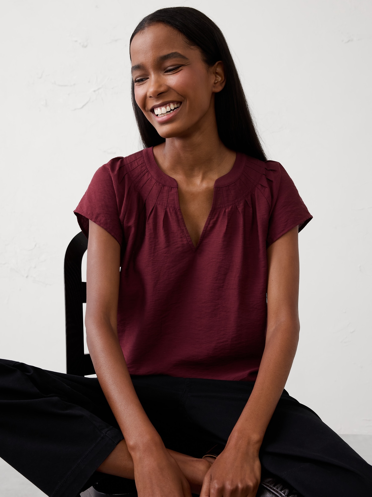 Image number 6 showing, Stitched Pleat-Neck Top