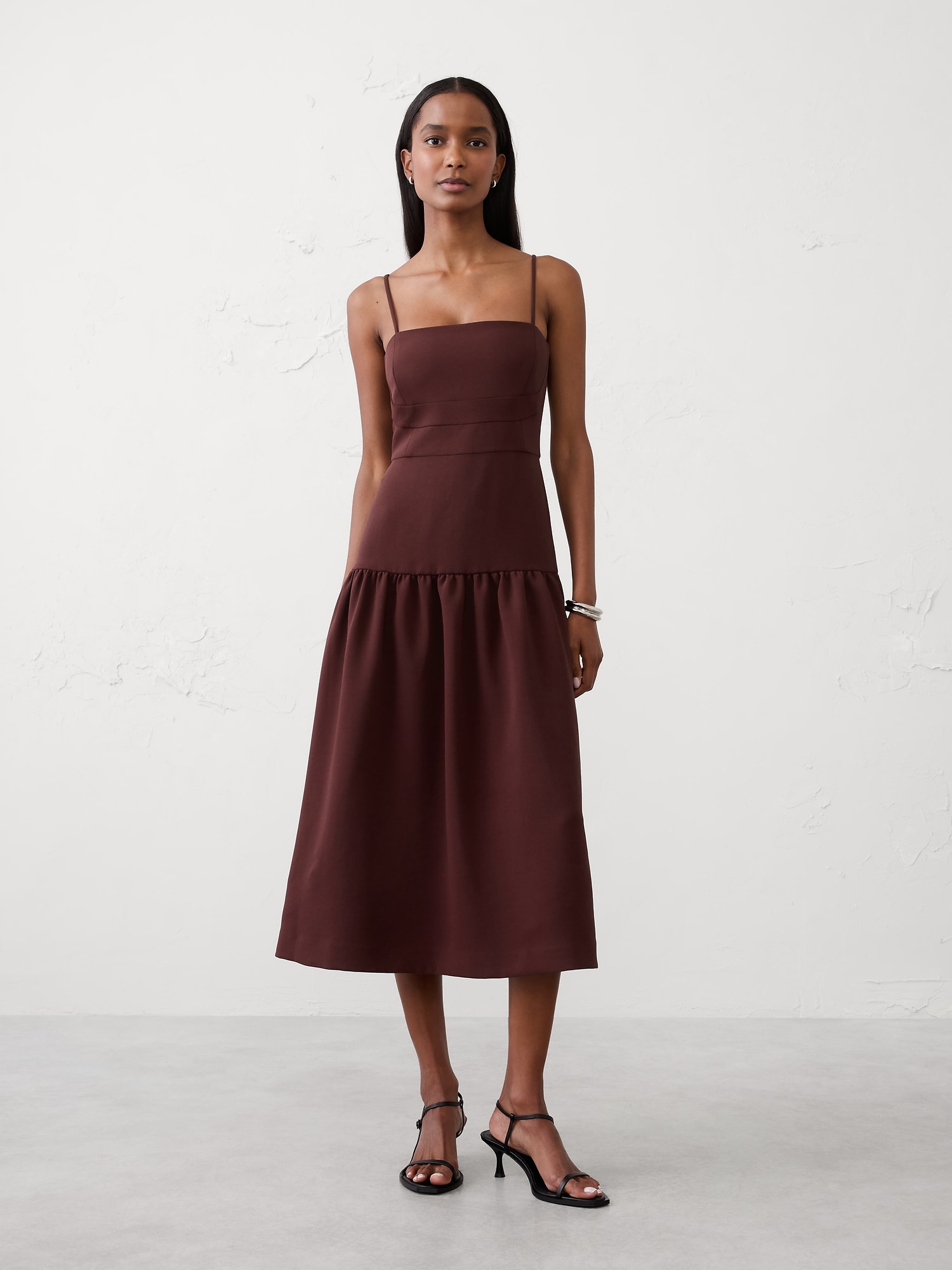 Image number 1 showing, Strappy Structured Drop-Waist Midi Dress