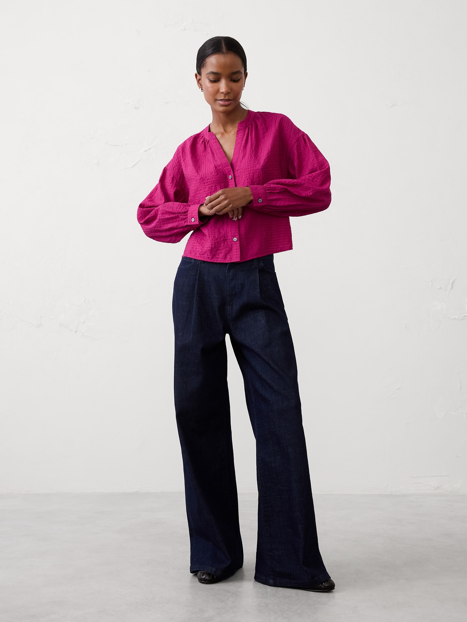 Image number 1 showing, JACQUARD PUFF-SLEEVE TOP