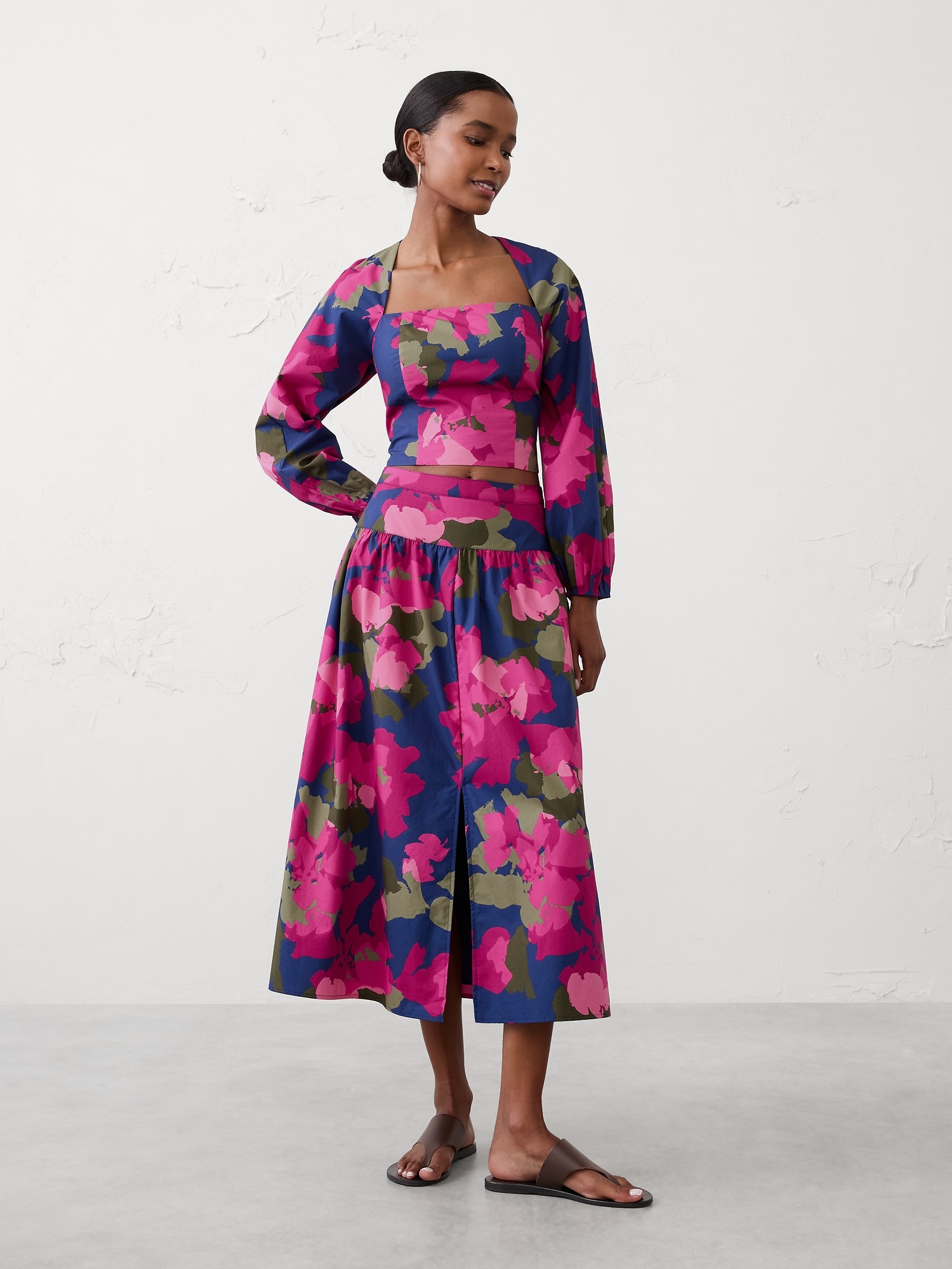 POPLIN SQUARE-NECK TOP - Brushstroke Multi