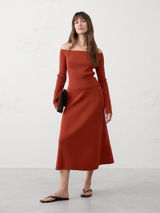 Twill Pencil Midi Skirt