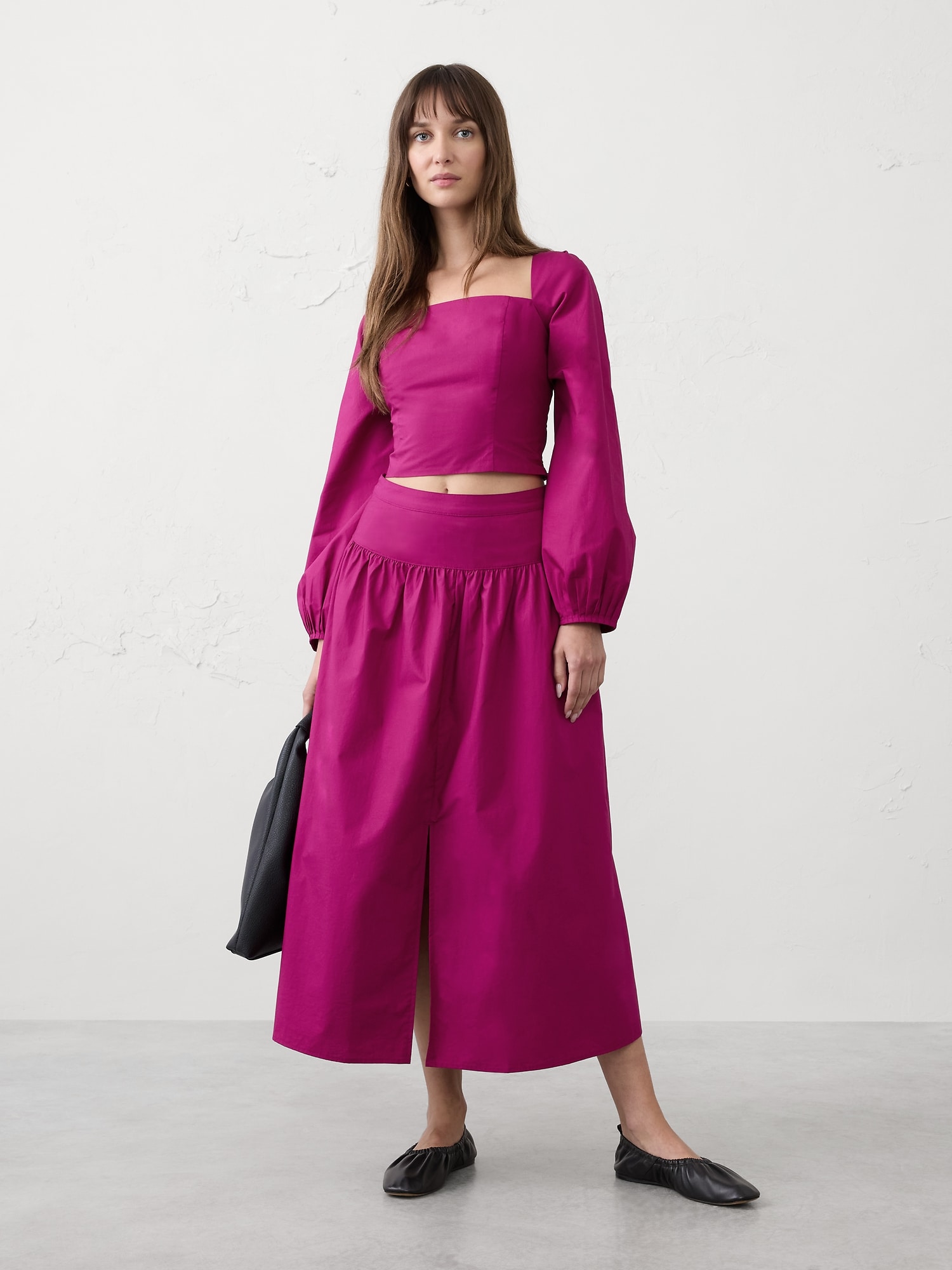 Poplin Dropped-Waist Maxi Skirt - Camu Berry