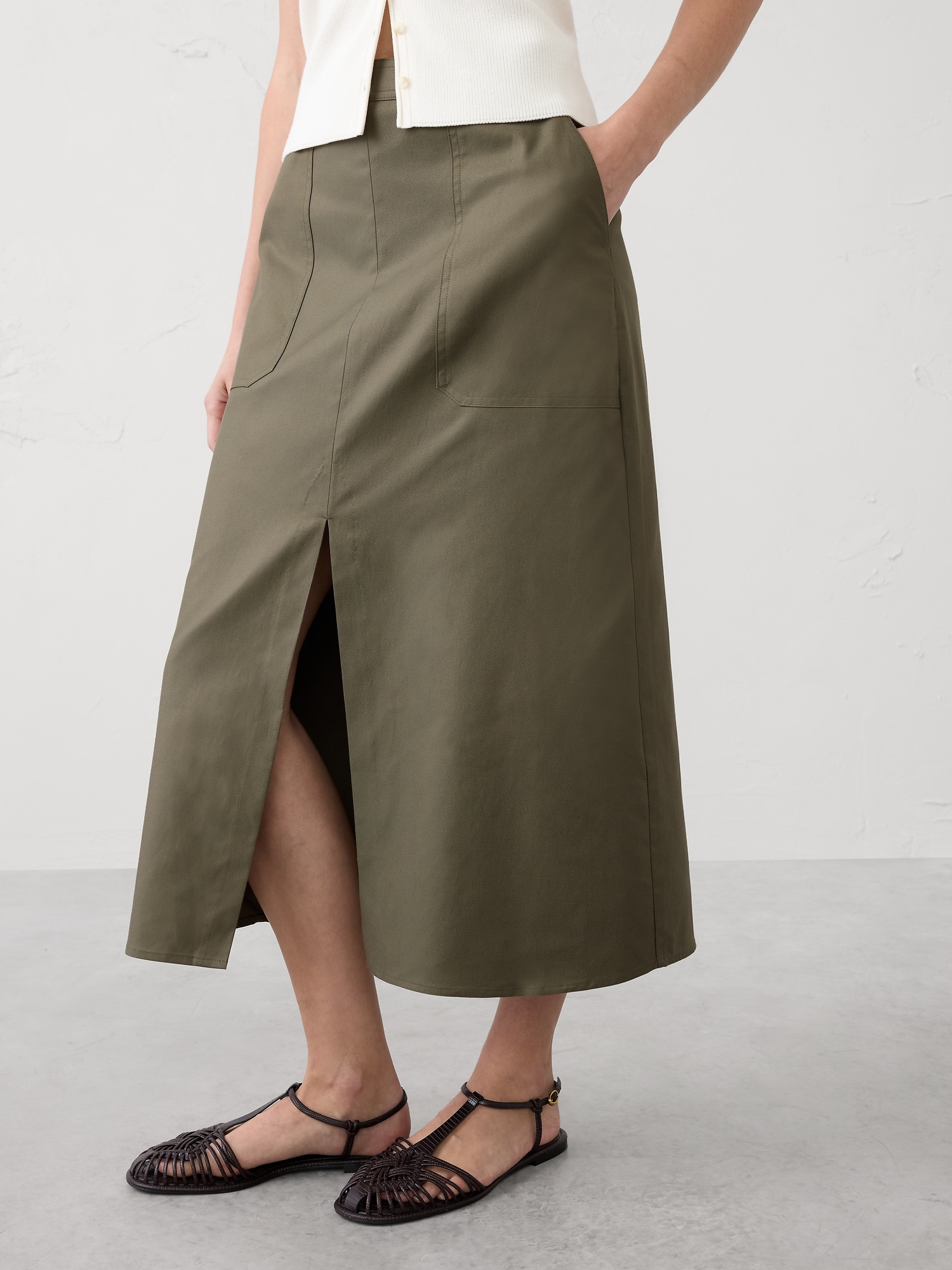 Image number 3 showing, TWILL PENCIL MIDI SKIRT