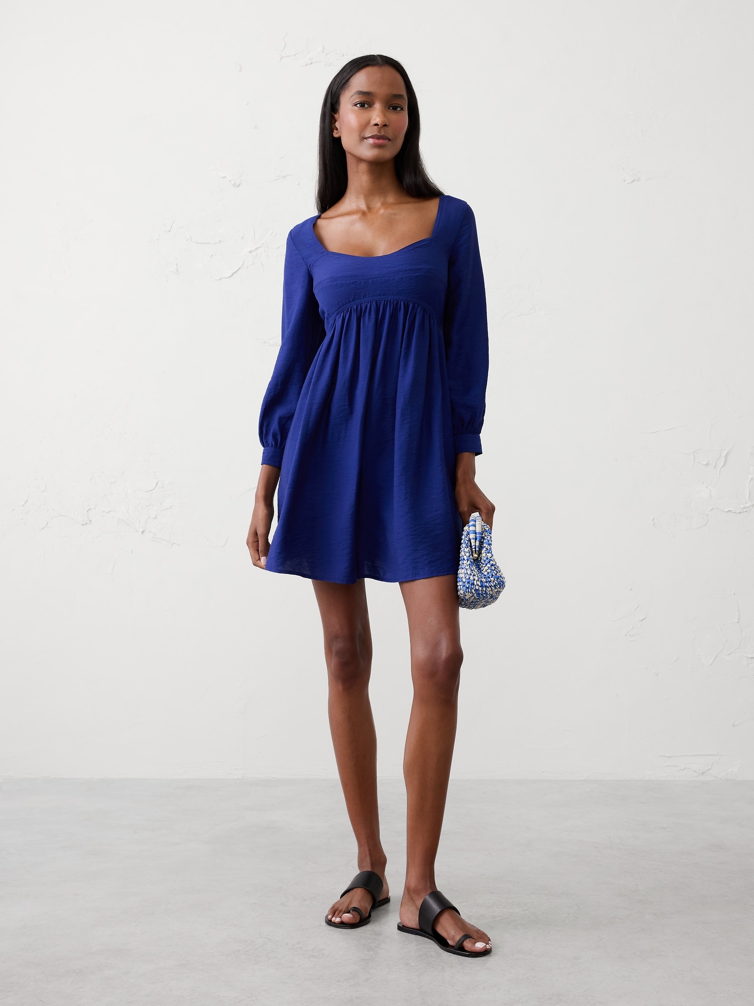 Gathered-Waist Mini Dress - Drizzle Blue