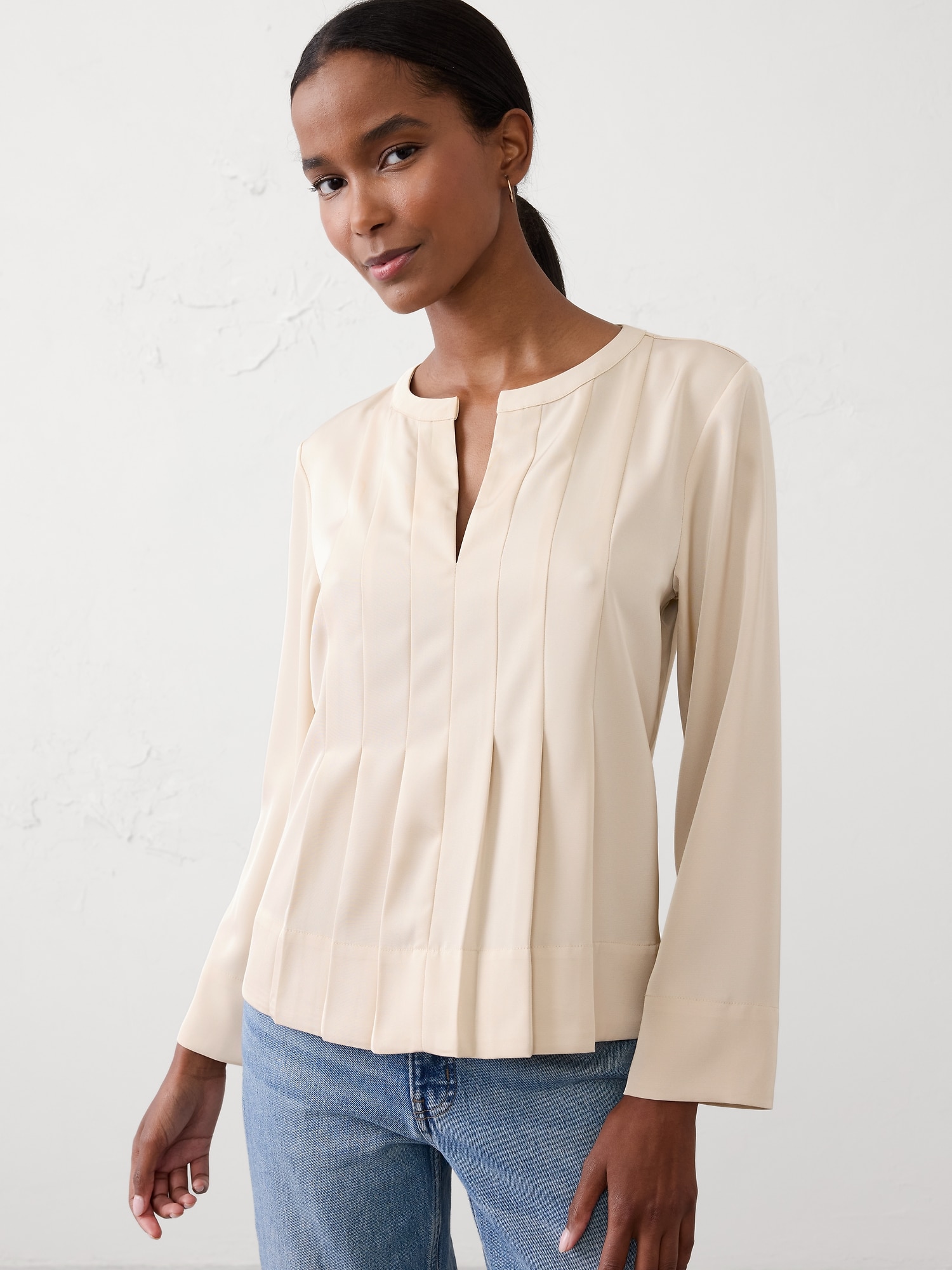 PLEATED SWING TOP - Oyster Pearl