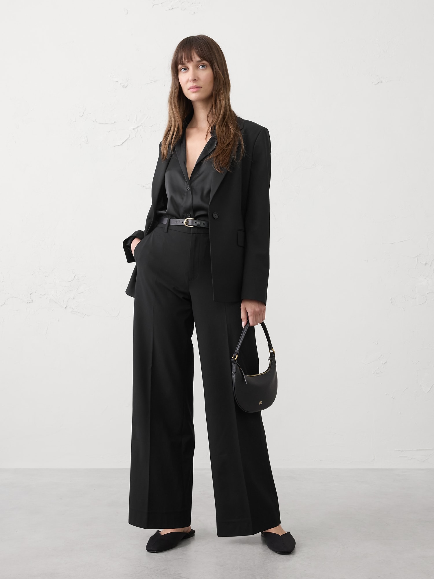 WIDE-LEG HIGH-RISE SCULPTED TROUSER - Black