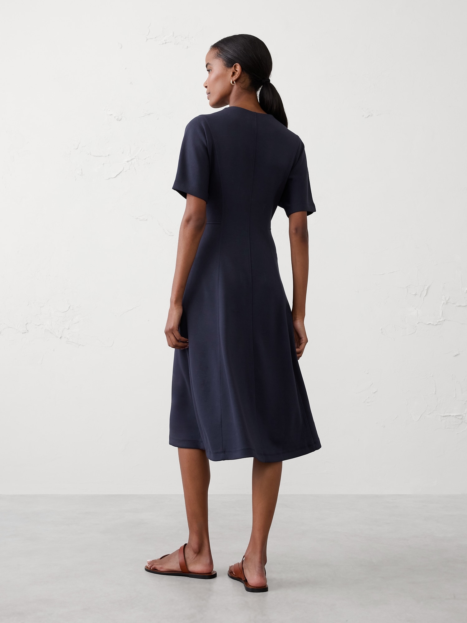 Image number 2 showing, SCUBA V-NECK MIDI DRESS