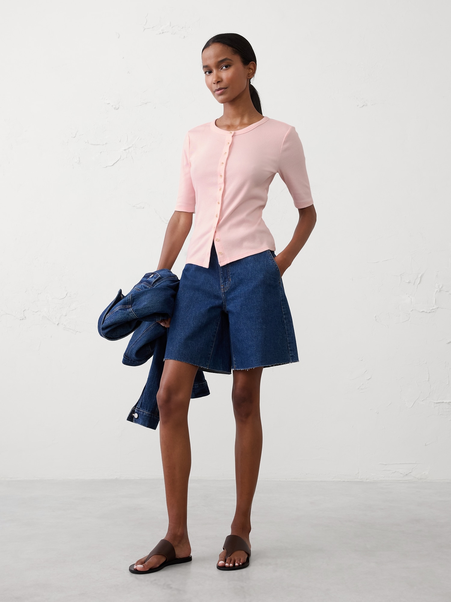 Image number 1 showing, Ribbed Button-Down Top
